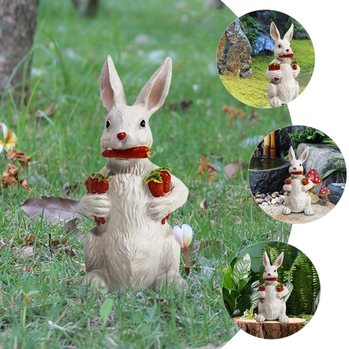 Housoutil Statue et Lapin ou Décoration en Résine de Blanche Élégant Style Campagne Moderne Charmant de Table, Ornement Extérieur Balcon ou Bureau