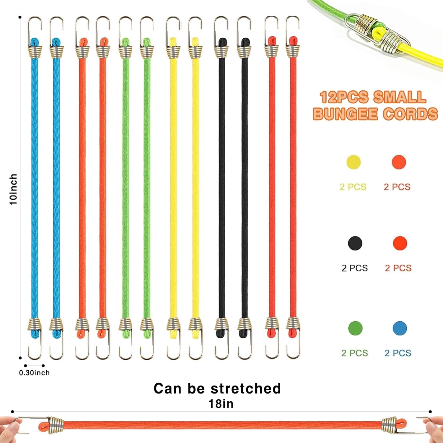 12 Pcs Small Bungee Cords with Hooks Adjustable 10 Inch Mini Bungee Cords in 6 Colors for Bicycles Carts Curtains Outdoor Tools and Cargo Accessories