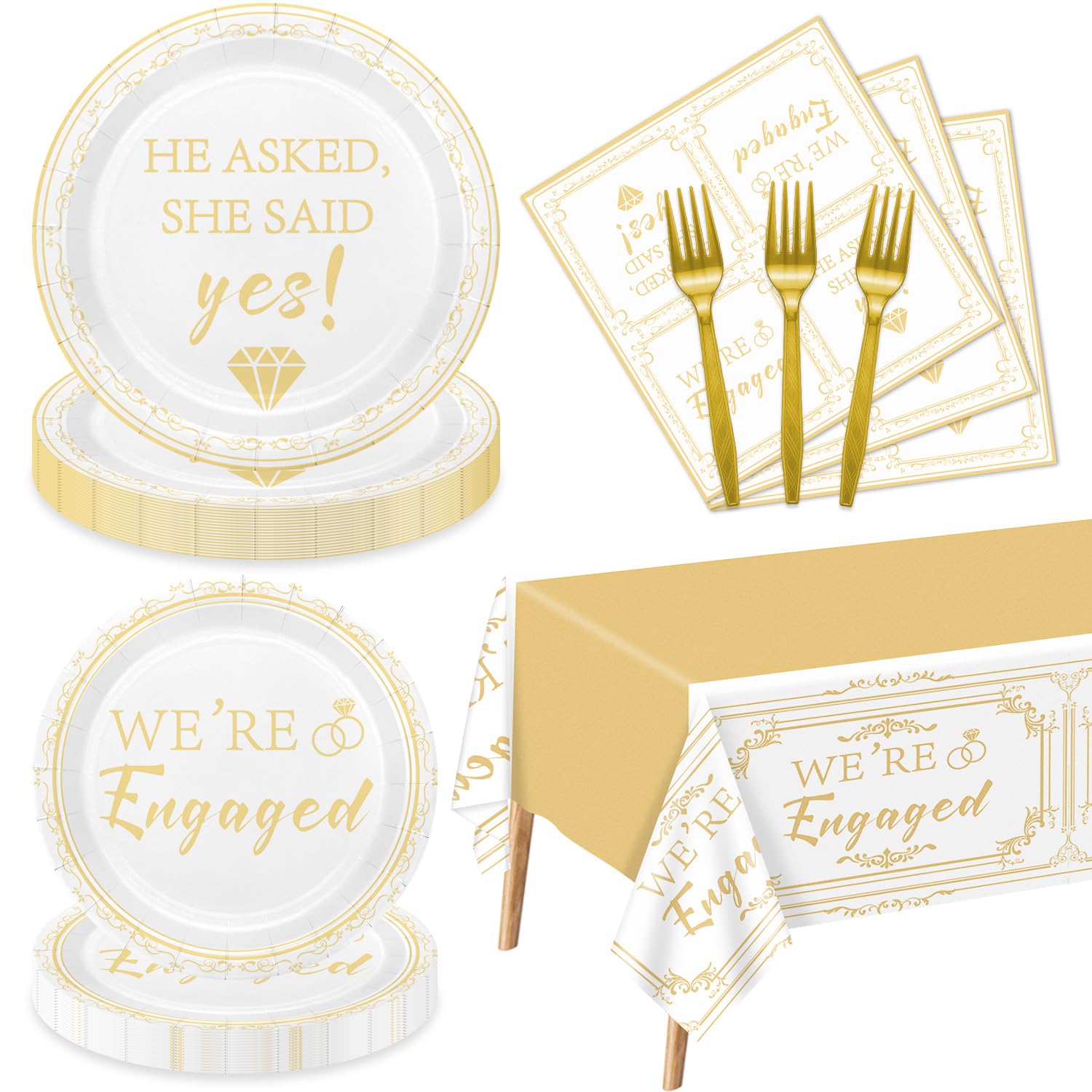 81 Pieces Happy Engagement Party Decorations - Including Engagement Paper Plates, She Said Yes Napkins, and Engaged Tablecloth for Wedding Bridal Shower Party Supplies, Serve 20 Guests