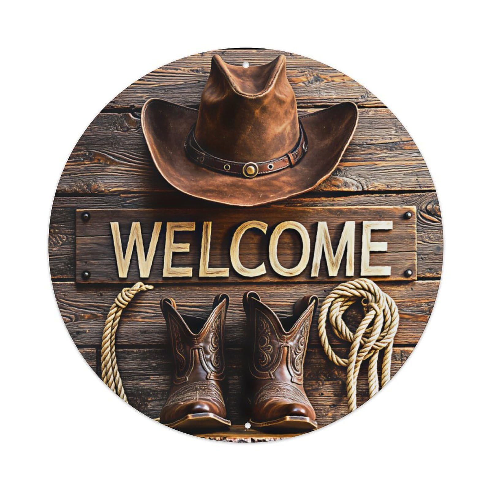 Cowboy Welcome Aluminium Sign 20x20cm