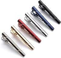 QIMOSHI 6-Pack Men's Tie Clips - Durable Copper Tie Bars in 6 Colors for Weddings, Business, Everyday Necktie Security