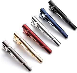 QIMOSHI 6-Pack Men's Tie Clips - Durable Copper Tie Bars in 6 Colors for Weddings, Business, Everyday Necktie Security