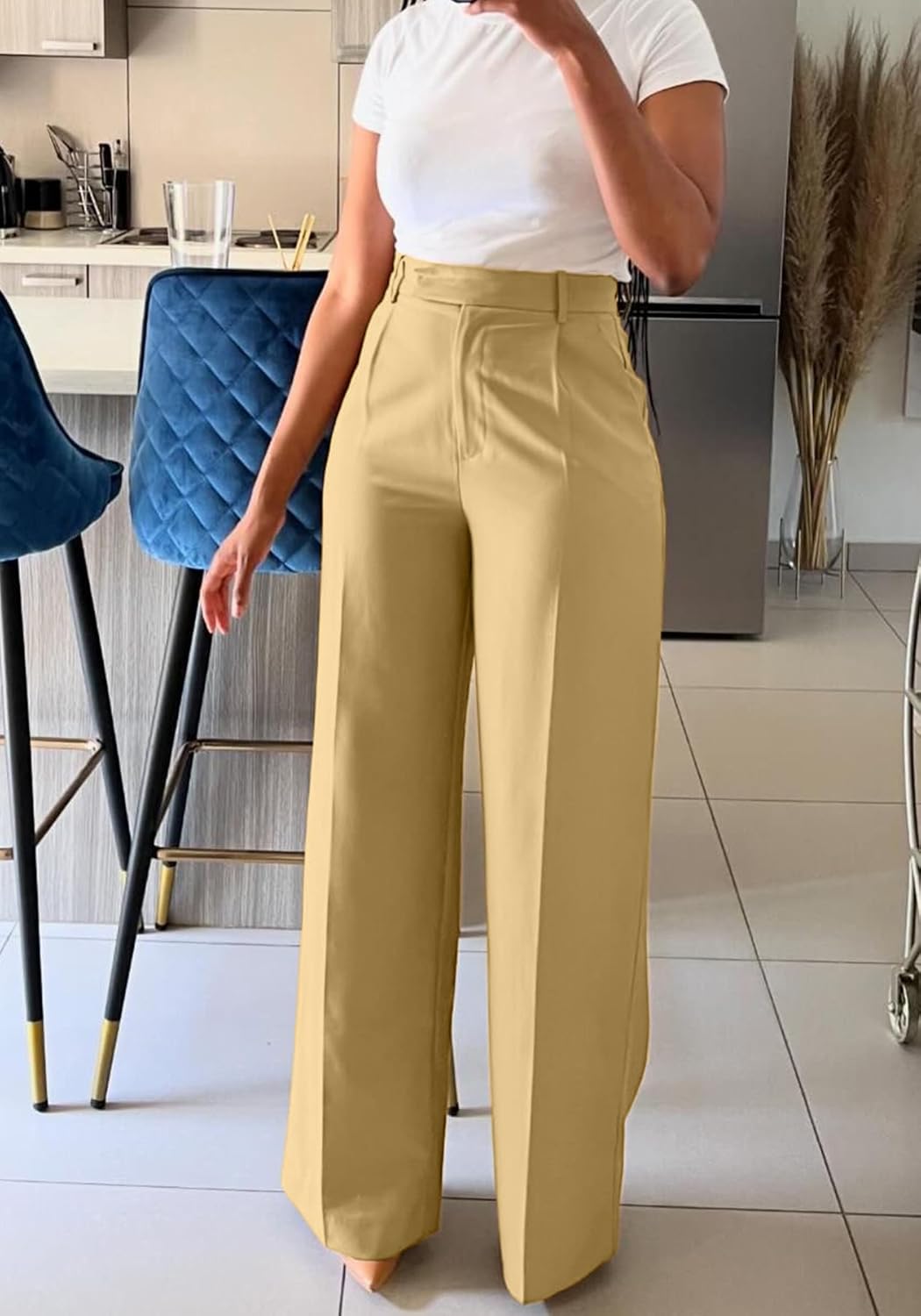 Unybwonn Women Wide Leg Dress Pants High Waisted Straight Leg Business Slacks Work Pants Casual Button Down Trousers - Image 4