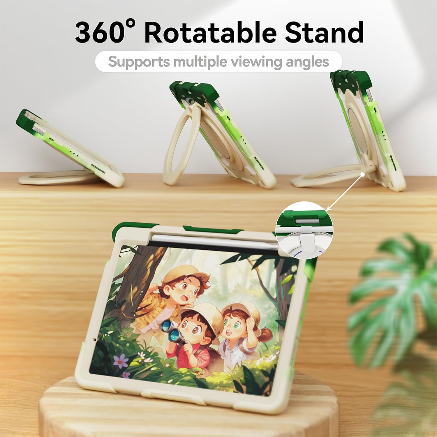 ACEMO for iPad Air 13 Inch Case M3 2025 & iPad Air 13 Inch M2 2024 with Pencil Holder/ 360° Rotating Kickstand/Grip Handle/Shoulder Strap for Kids Girls Heavy Duty Rugged Protective Cover, Green