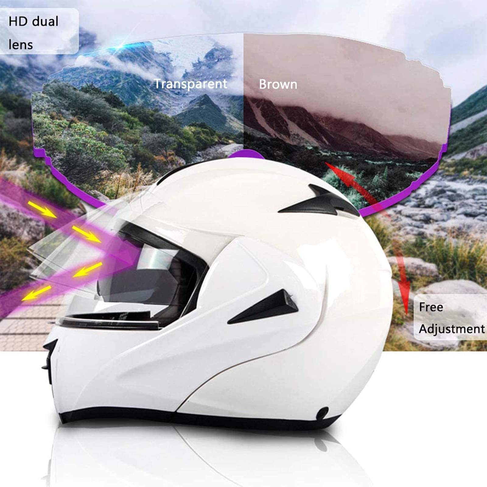 Casco moto bluetooth anti-appannamento doppia visiera casco integrale modulare moto locomotiva casco sicurezza apribile, omologato ECE nero lucido nero opaco (55-62 cm),C,M