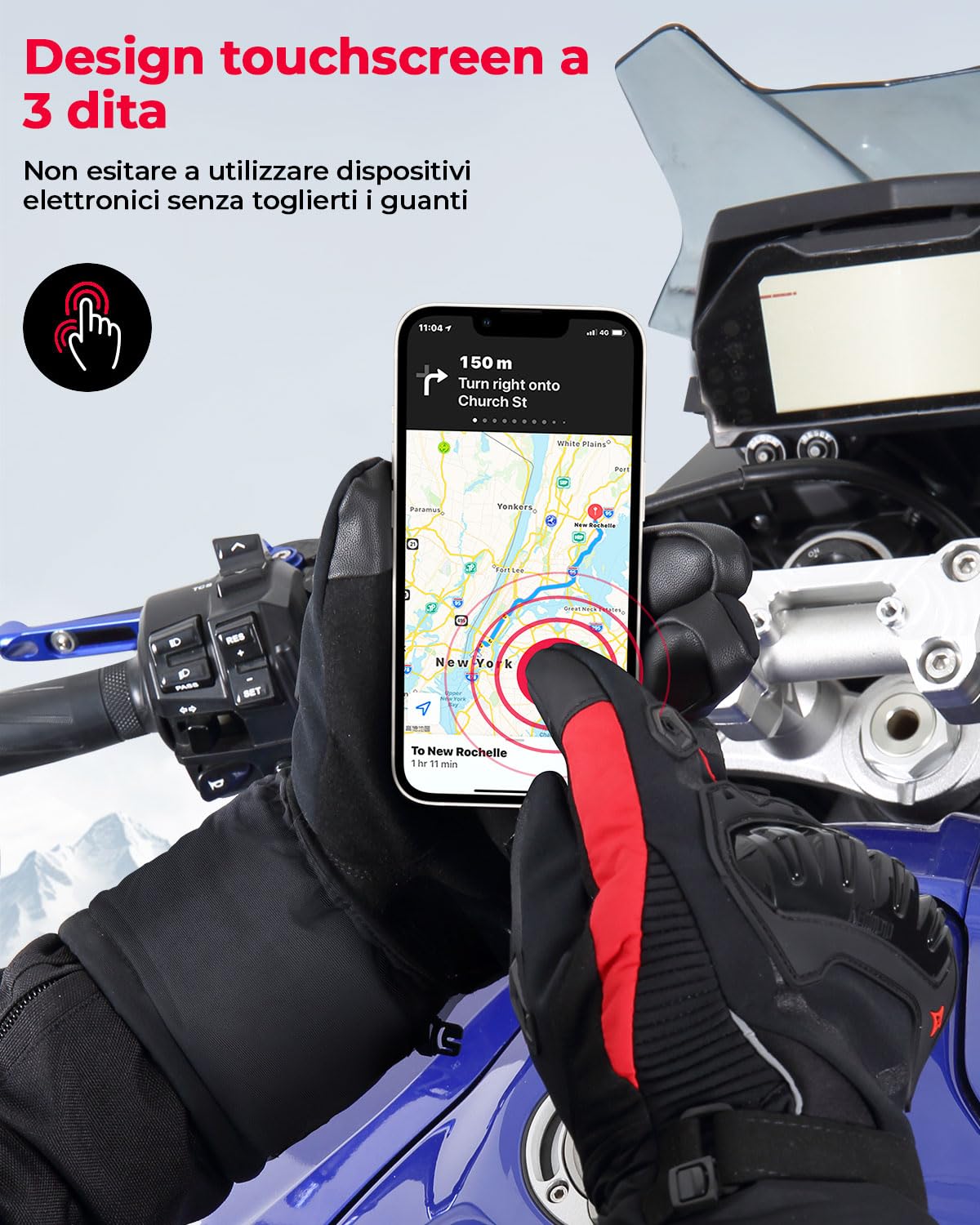 KEMIMOTO Guanti Moto Invernali, Guanti da Moto Invernali Uomo Donna con Touch Screen, Guanti Moto Impermeabile Protezione Leggero e Caldo per Motociclismo, Ciclismo