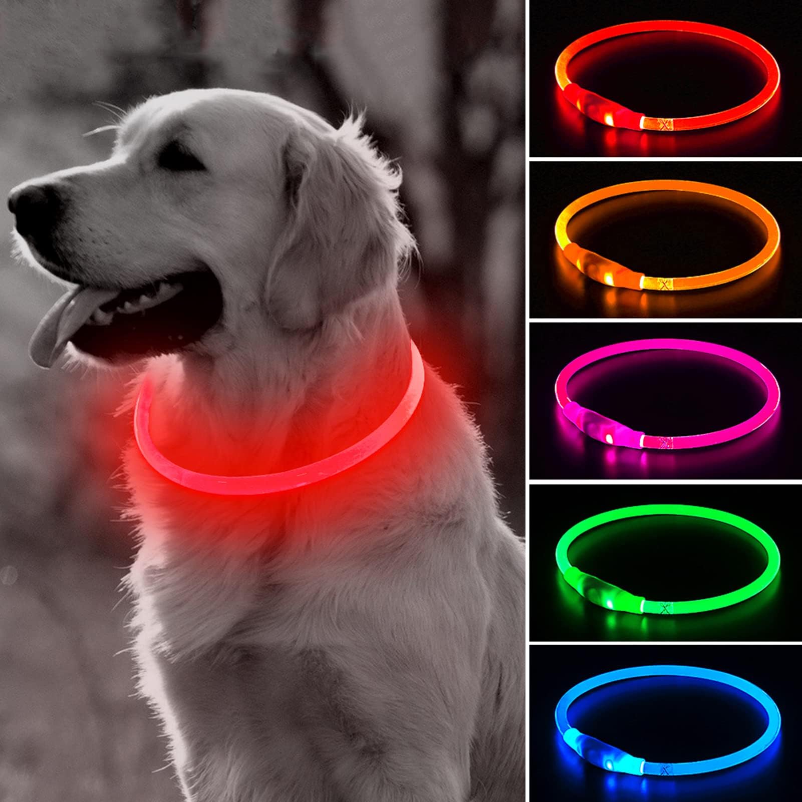 BSEEN Collar de luz LED recargable para perro, collar intermitente para mascotas, collar brillante de TPU recortable para perros pequeños, medianos y grandes (rojo)