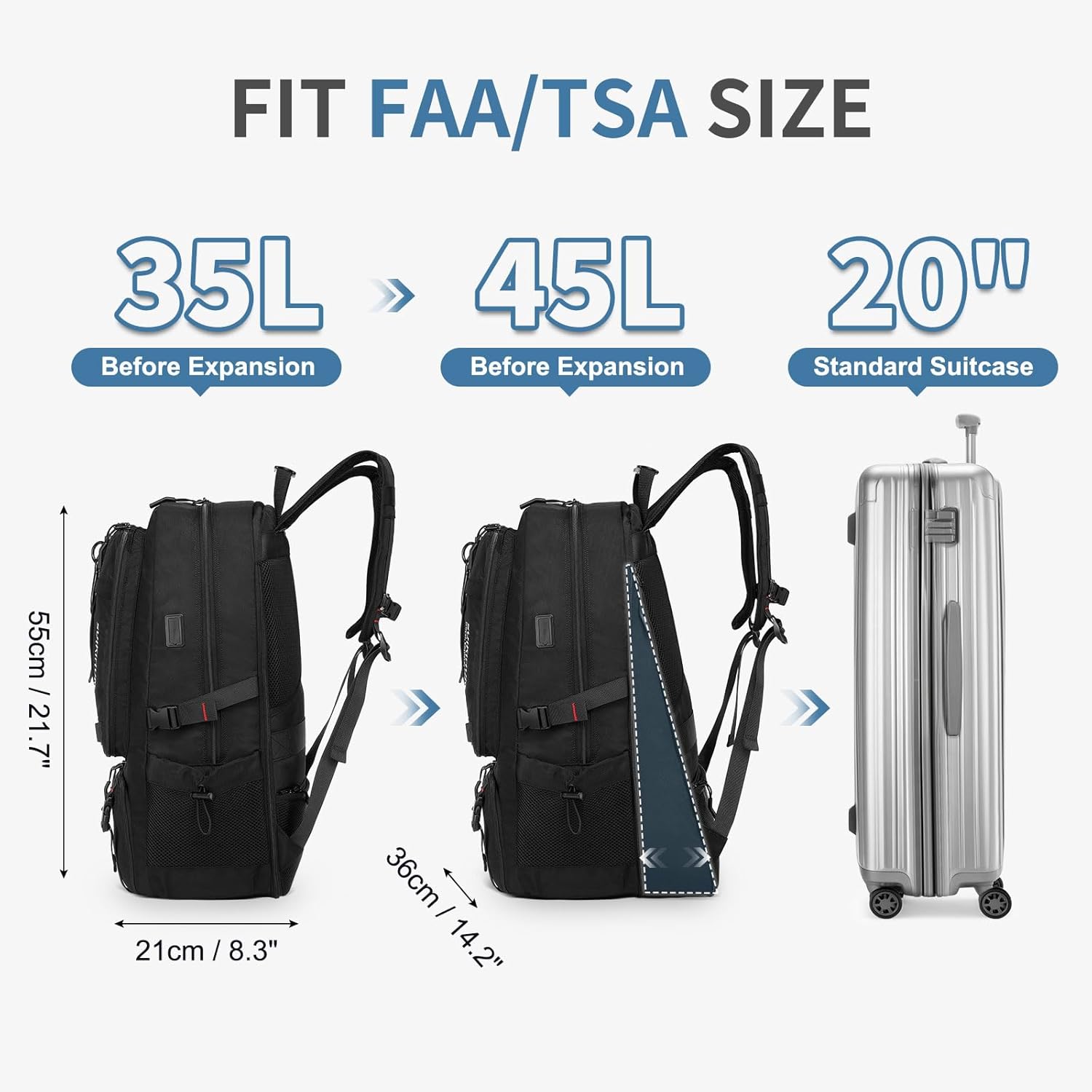 45L Travel Backpack for Men, TSA Approved Carry On Laptop Backpack Expandable, Business Backpack for Work Water Resistant, Black - Image 2