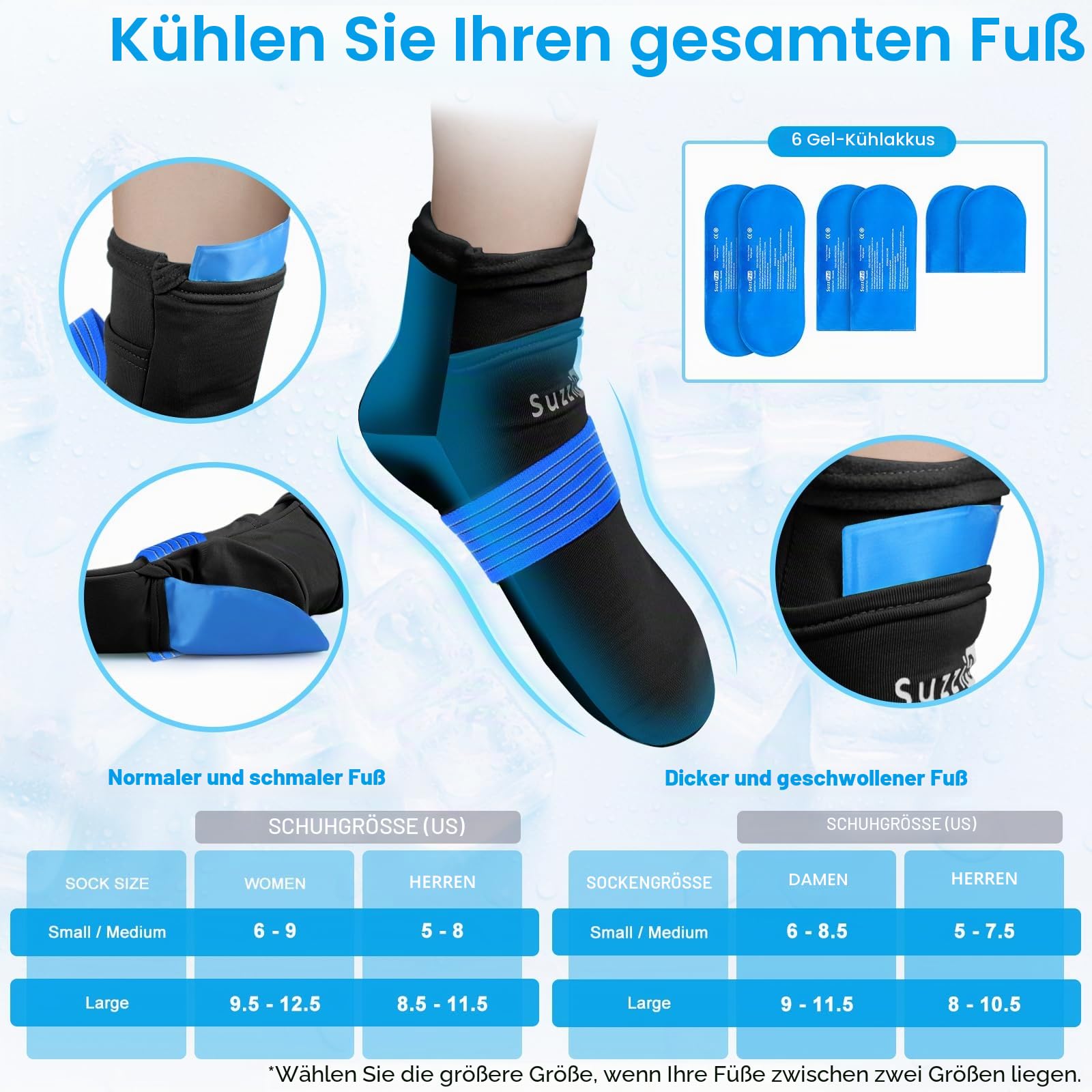 SuzziPad Ice Pack Stress Relief Cap & Cooling Socks & Cold Gloves for Chemotherapy, Comfort Items for Chemo Patients, Smoothe discomfort for feet, Head and Hand, S/M