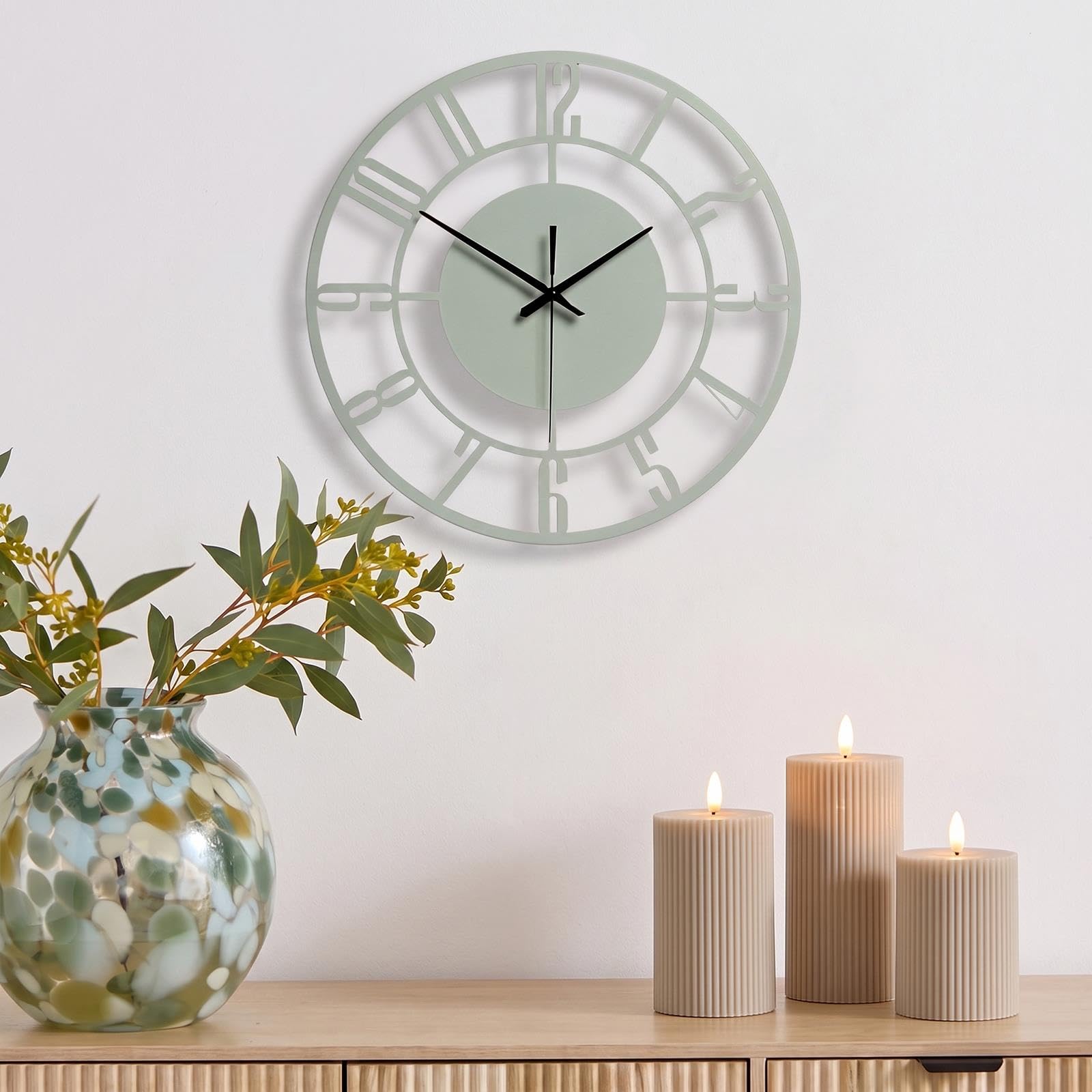 OHS Large Wall Clock Traditional Skeleton Clock Large Numbers 40cm, Sage โ image 1