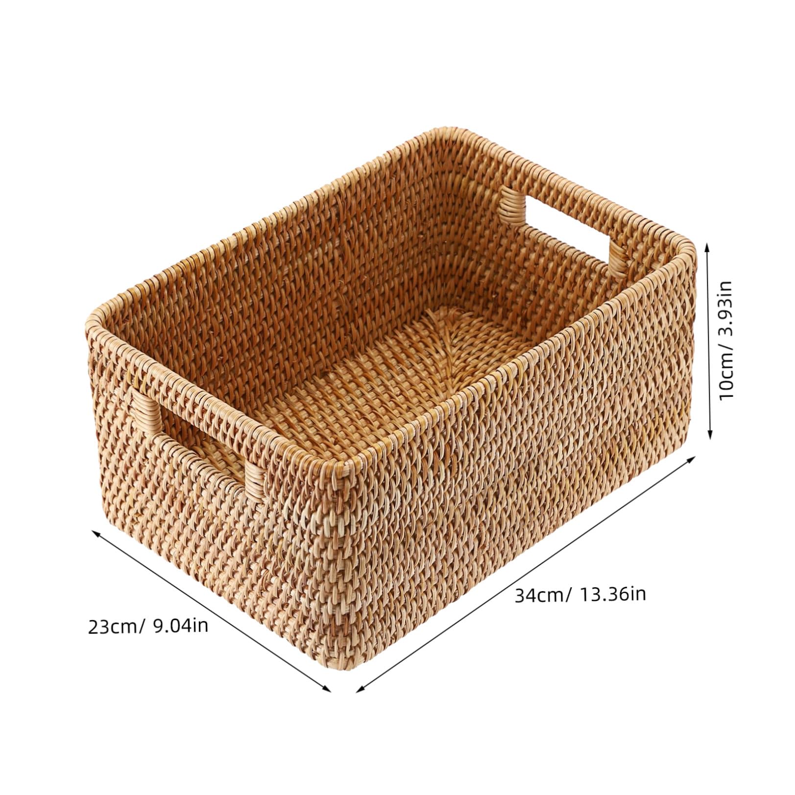 Caja de Almacenamiento de Ratán Diseño Nórdico con Textura Natural con Asas Integradas , Transpirable y Fácil de Llevar Adecuado para Estantes y Debajo Cama