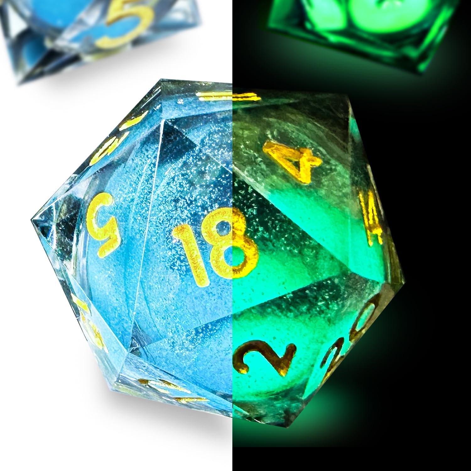 HAOMEJA Glowing Quicksand Resin Dice Set DND 7 Pcs D&D Resin Sharp Edge Role Playing