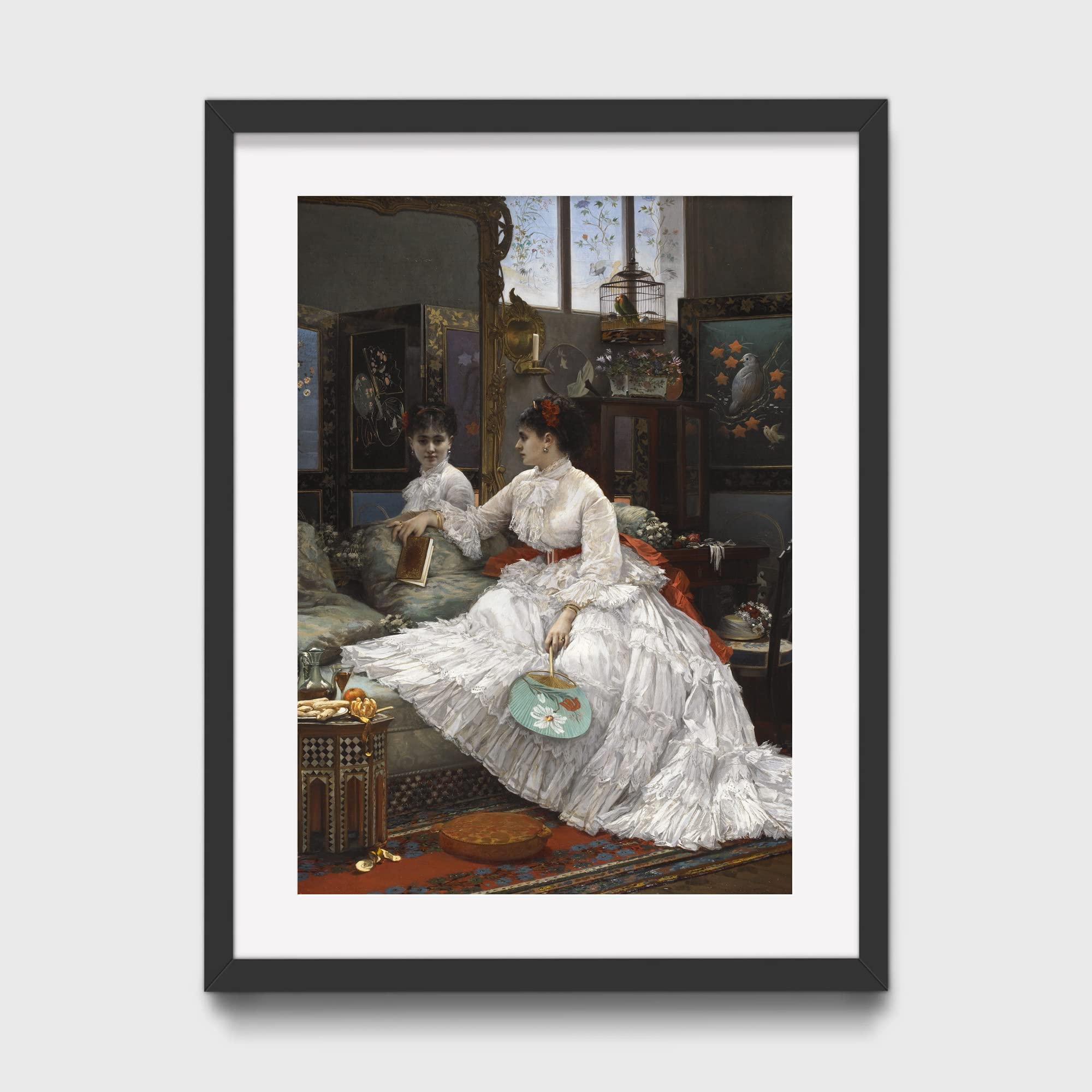 SMALL 8x6 FRAMED & READY TO HANG v2 - Jules Emile Santin - Reflections (1875) - Art Print, Poster, Painting, Photo, Wall Decor - Water, Landscape, Art