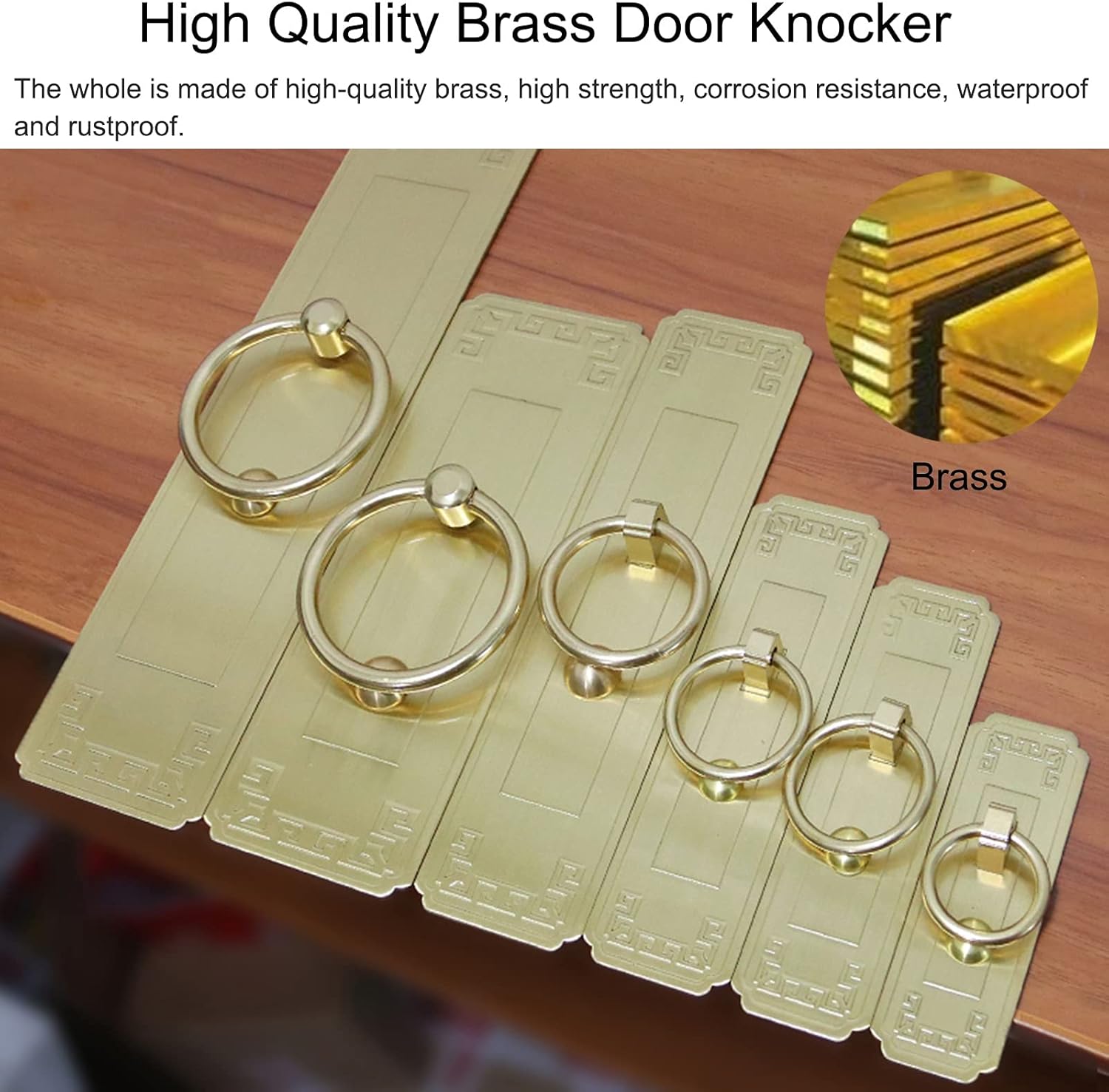 Door Knocker for Front Door Decor Antique Rustic Handmade Barn Door Handle, Outside Brass Gate Knocker for Shed Door, Garage Door, Front Door, French Door & Garden Patio(Brass,12x4cm)