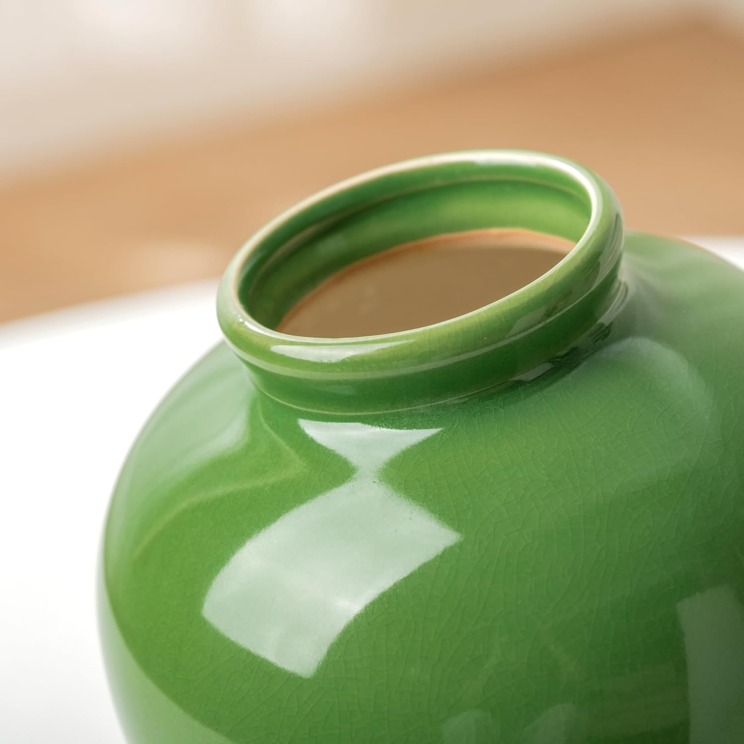 7.5IN Green Ceramic Vase, Vintage Flower Vases with Ice Cracked Glazed for Home Decor, Rustic Decorative Chinoiserie Vase for Table Centerpiece Living Room Shelf Farmhouse Decor - Image 6