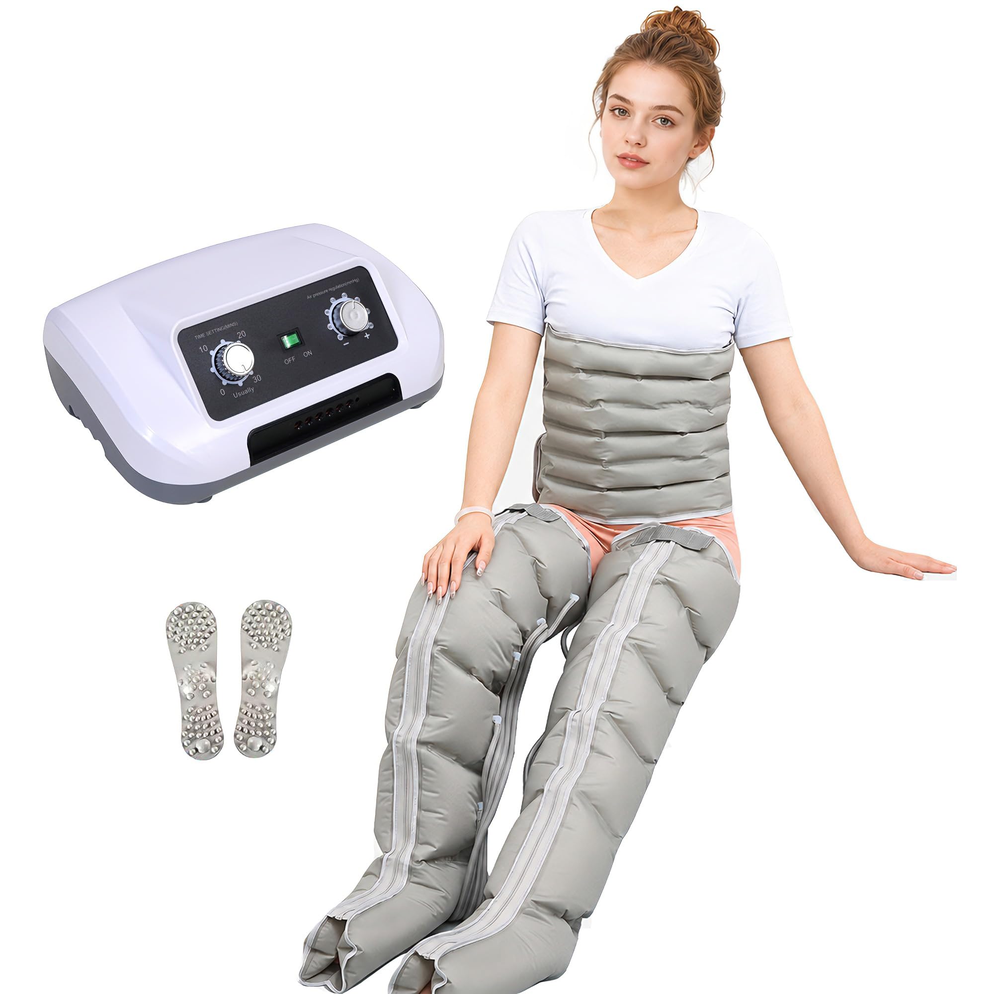 Domowe buty do presoterapii z 6 kamerami, szare z 2 nogami i brzuchem, M