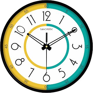 SANDROSE 10 Inch Plastic & Glass Wall Clock-Decorative Round Wall Clock for Home (White & Orange, Green)