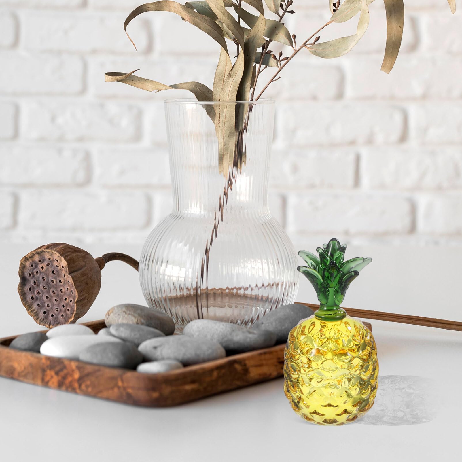 Cabilock Ananas Dekoration Kristall Handgefertigt Bergkristall Quarz Künstliche Früchte Tischdeko Kompakt Für Zuhause Büro Party 8.2X4.3X8.2 cm