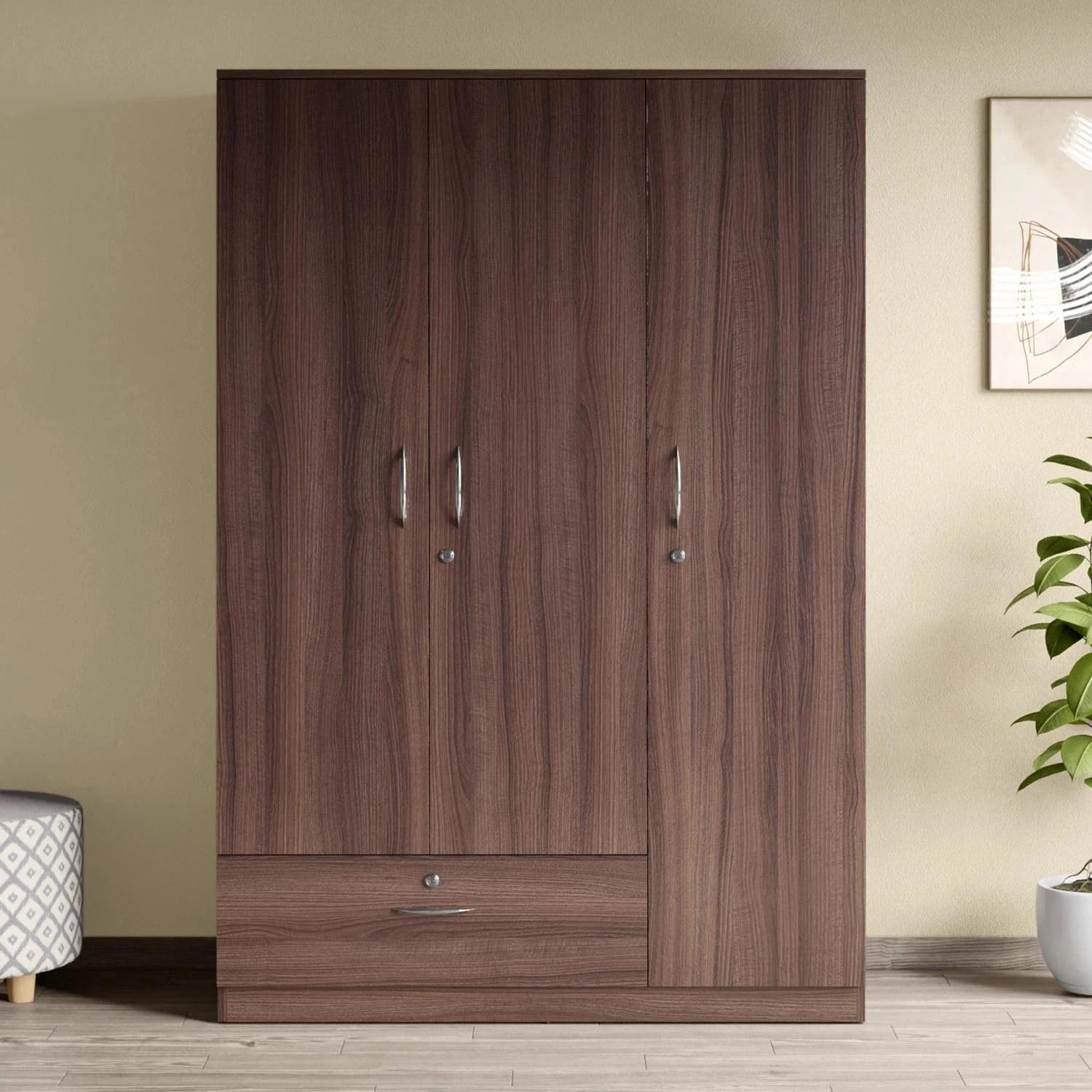 Interio by Godrej EWA 3-Door Wooden Wardrobe | Brown