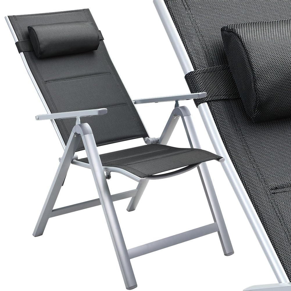 BAKAJI Set 2x Sedie da giardino con schienale alto Extra imbottito pieghevoli, Struttura e braccioli in alluminio, con cuscino poggiatesta/lombare, regolabili in 8 posizioni, per esterno