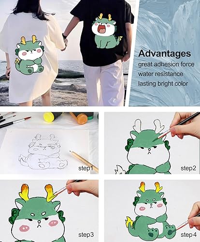 Miniatura 6 de Colorful Juego de pintura de tela, 24 colores, botellas de pintura de tela de 2 onzas con 6 pinceles y paleta, no destiñe después de lavar a máquina