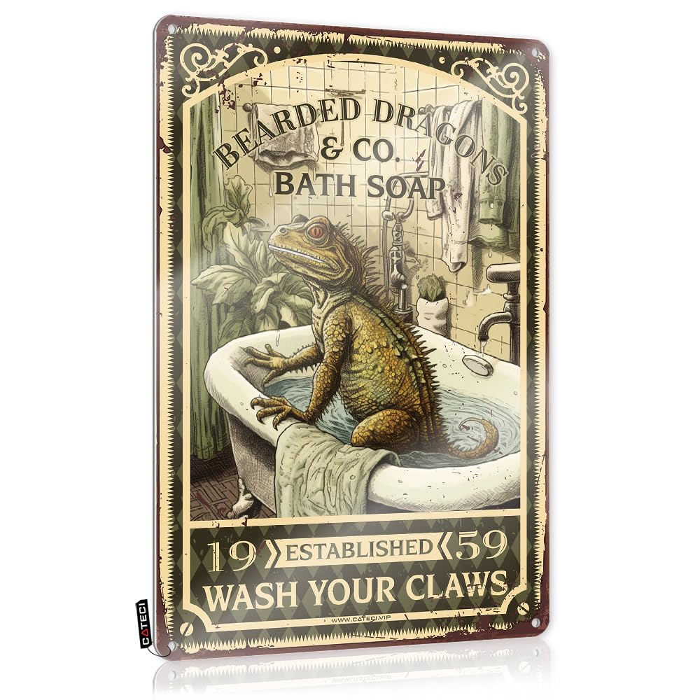 MWFKKADDB Tin Decor Bearded Dragons Bath Soap Wash Your Claws Tin Sign Metal Wall Decorspooky Decorwall Signs For Home Decorkitchen Witch Decor Metal Bar Decor Funny Kitchen Decor(30X40CM)