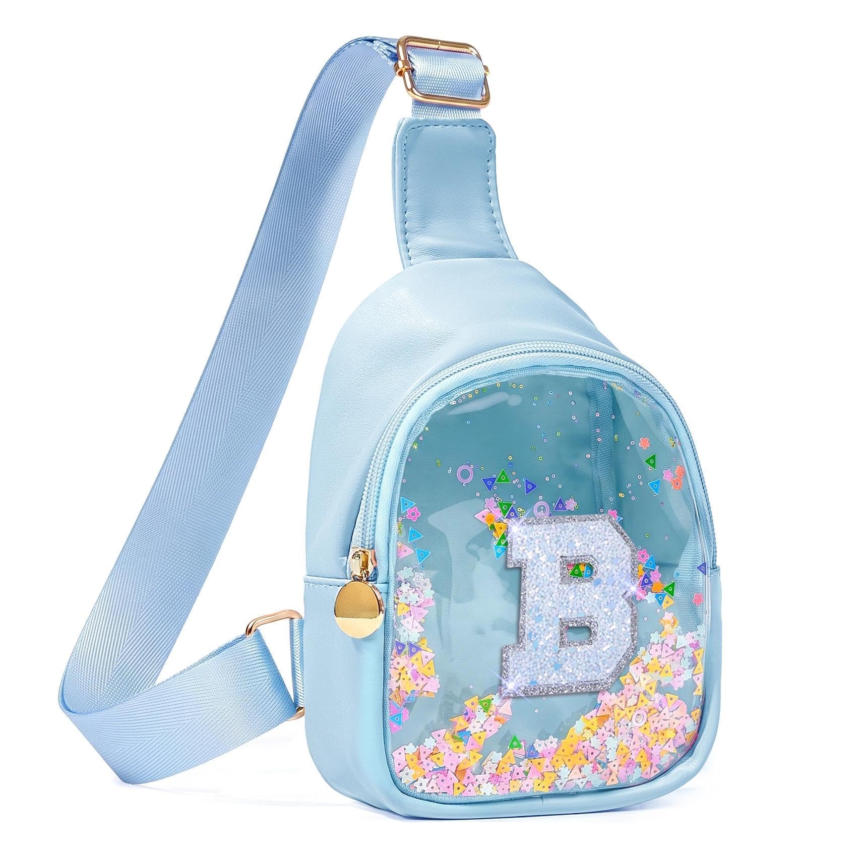 COSHAYSOO Personalized Christmas Birthday Gifts Burr Basket Stuffers for Girls Blue Purse Sling Bag Crossbody Girl Cute Funny Cool Mini Travel Fashion Accessories Monogrammed Initial Letter B