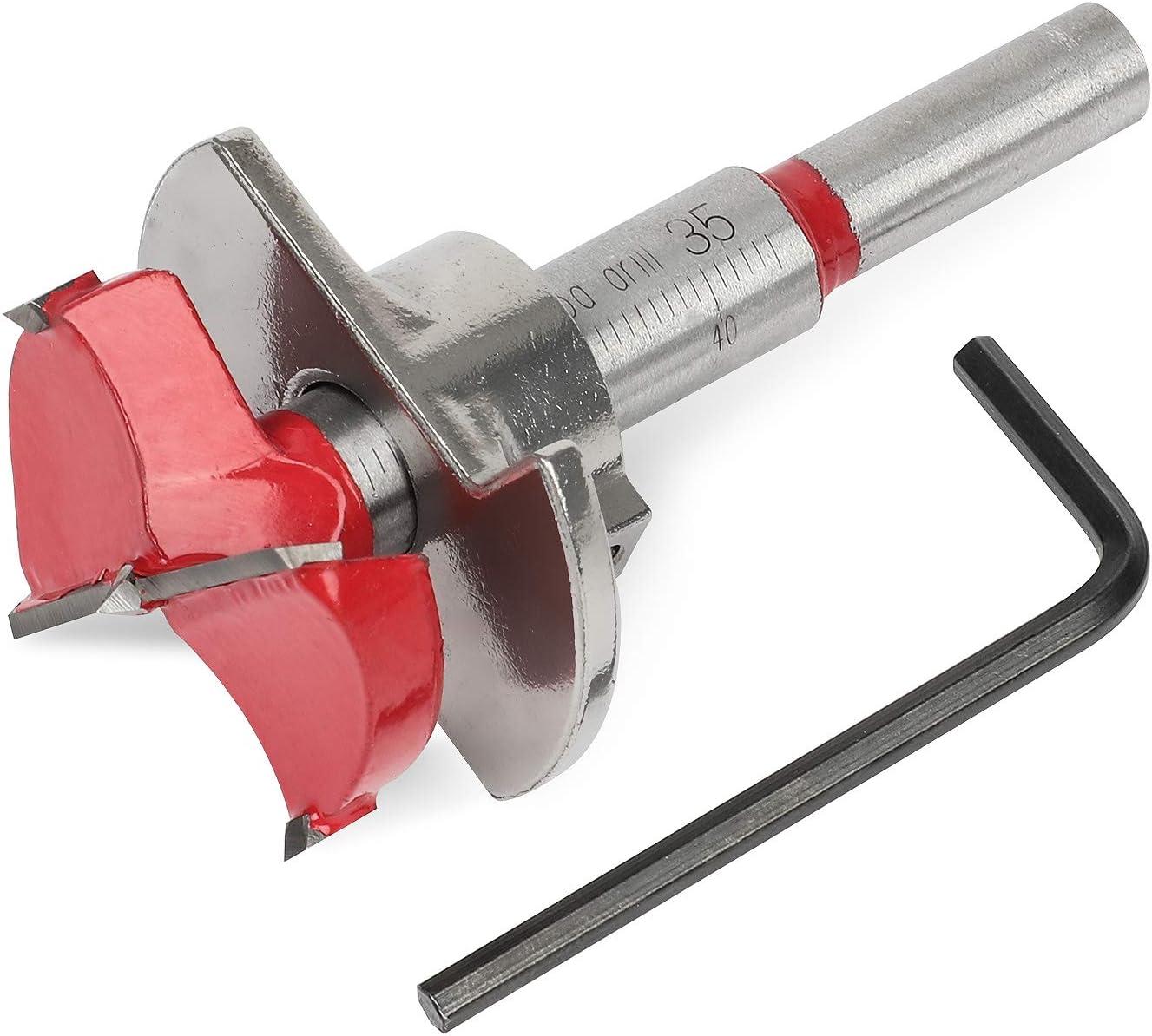 Hyber&Cara Forstner Drill Bit 35mm（1-3/8-Inch) - Tungsten Carbide Woodworking Hinge Hole Cutter with Depth Stop (Hole Depth 10mm - 40mm)