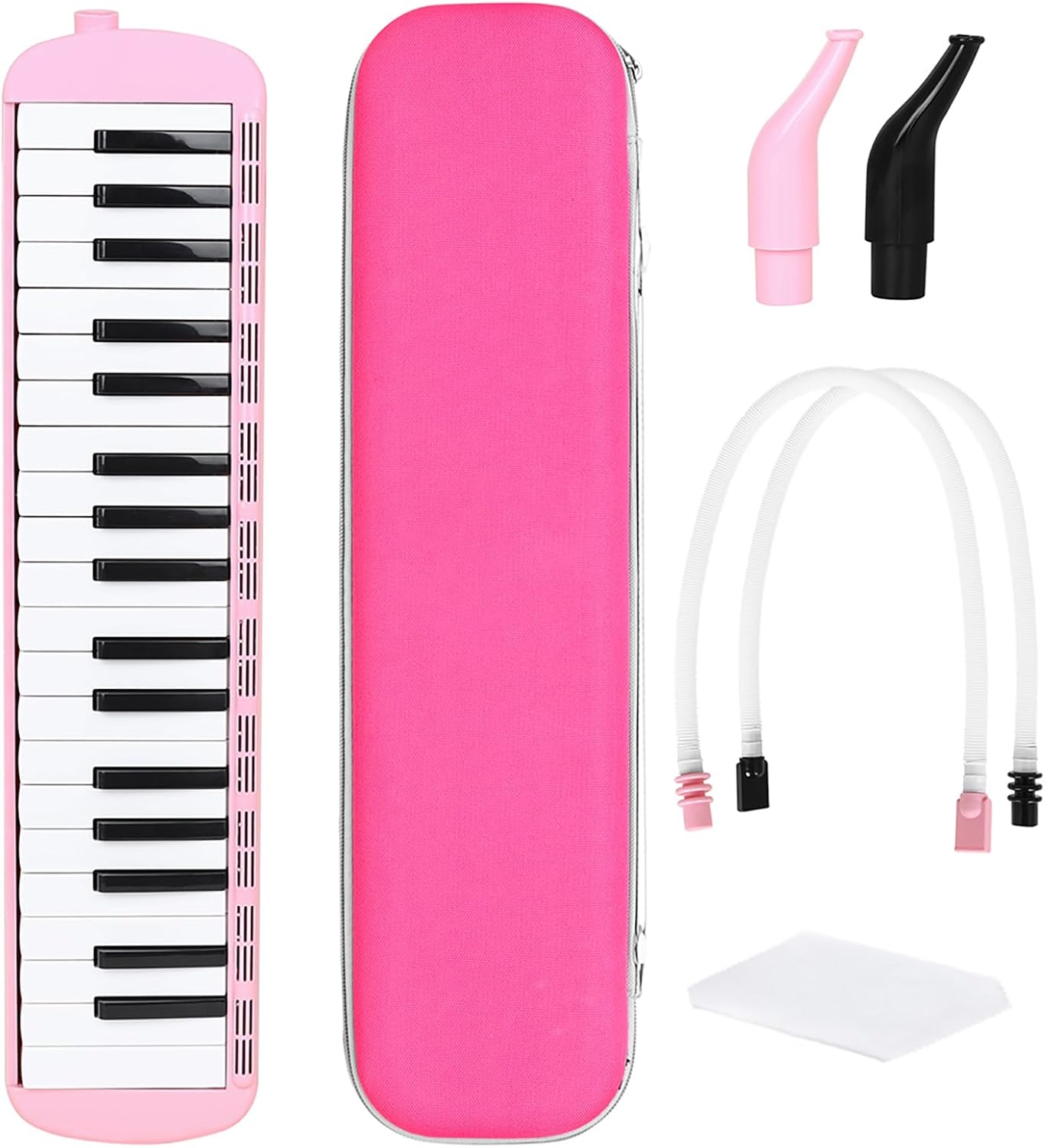 Melodica, 37 Keys Air Piano Keyboard Musical Instrument with Brass Reed Plate, 2 Tubes, 2 Mouthpieces, EVA Hard Case, for Kids Adults Classroom Performance (Pink)