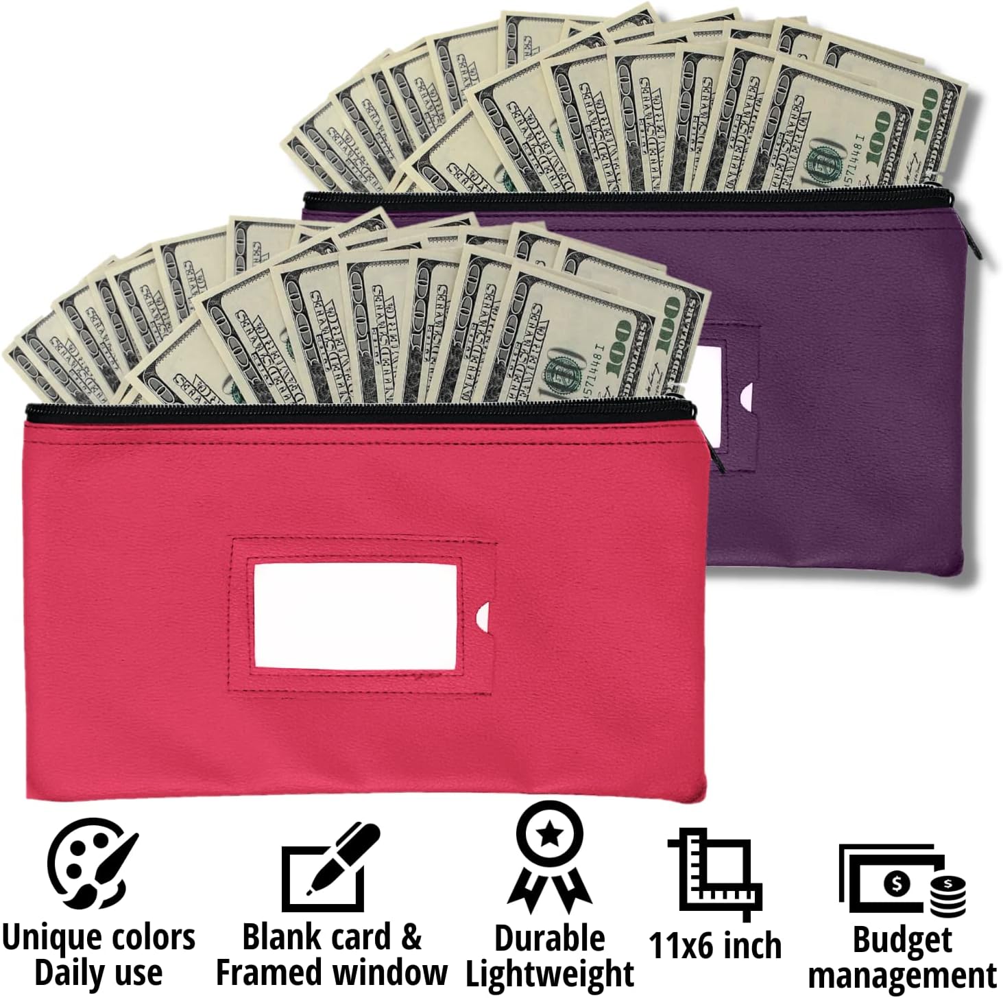 GIDABRAND 저금통 지퍼 | 보라색과 분홍색 | 11 X 6인치 | 액자에 넣은 신분증 창과 빈 카드를 위한 내구성이 뛰어난  남성용 및 여성용 인조 가죽 지갑
