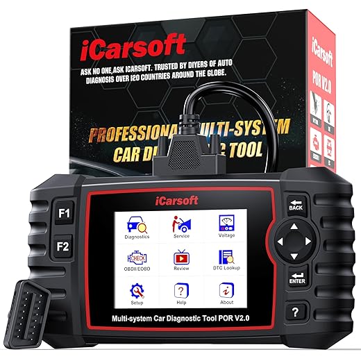iCarsoft POR V2.0 Diagnostic Tool for Porsche/Cayenne, Full Systems Diagnostic Scan Tool, OBD2 Scanner with 9 Reset Services, Oil/SAS/EPB/BMS/ETC/DP-F/BLD/INJ/TPMS, Battery Test, F-ree Upgrade