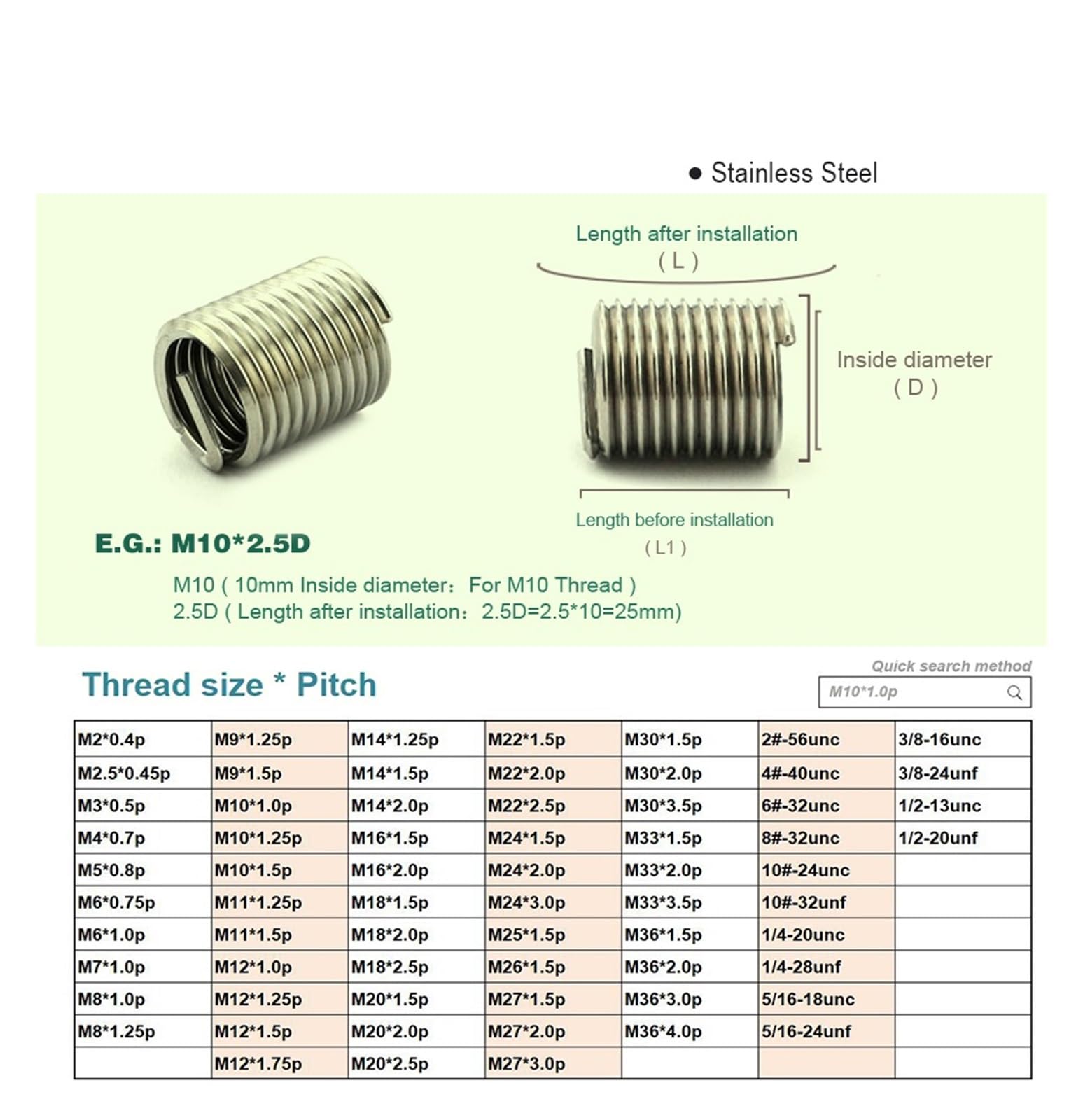 Inserts d'hélicoptère M13, insertion de filetage de vis à pas fin en acier inoxydable 304 M13 * 1.5p,G003(Size:Tap - 1 piece)
