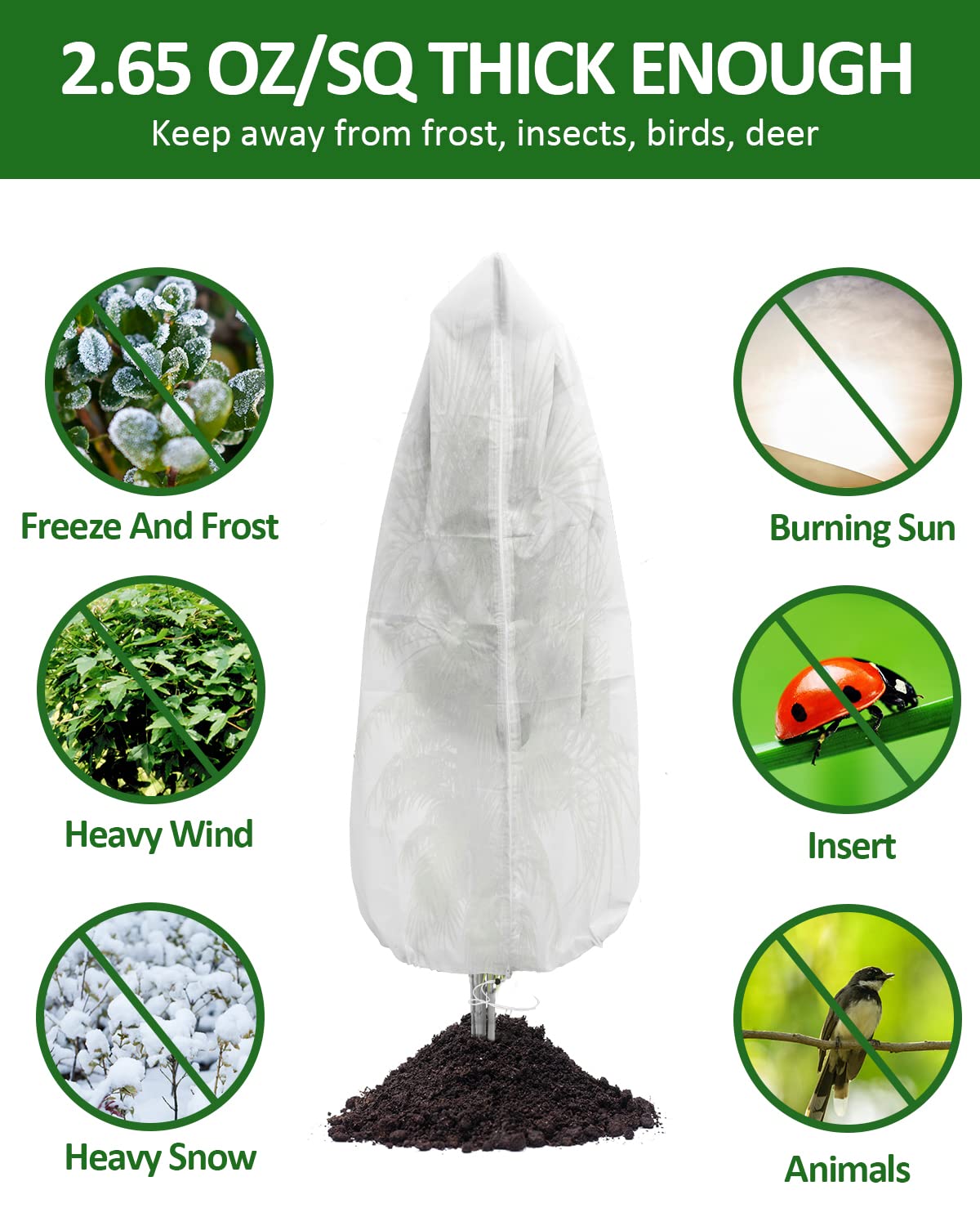 EAONE Paquete de 4 cubiertas para plantas de protección contra congelación, blanco-L