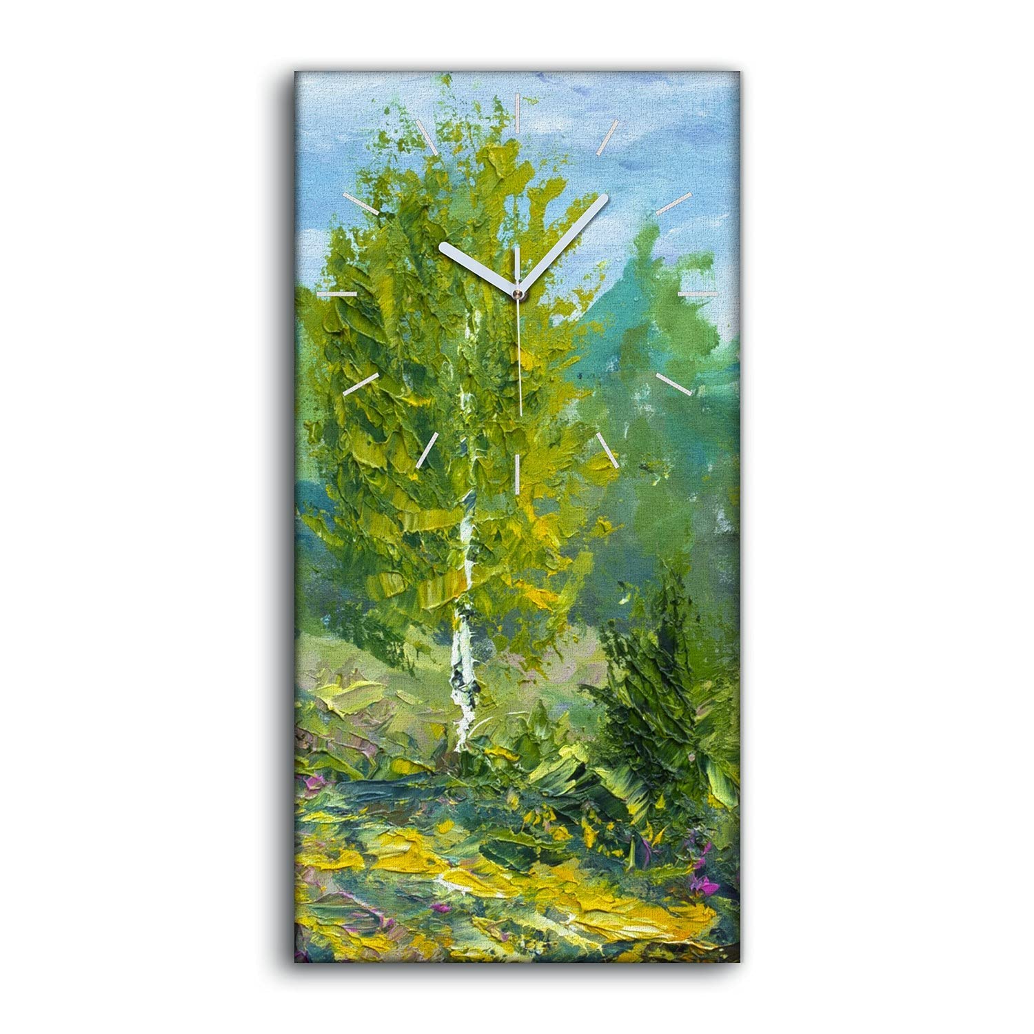 Horloge sur toile 30x60cm pour salon et chambre avec décor d'arbres de forêt pétrolière