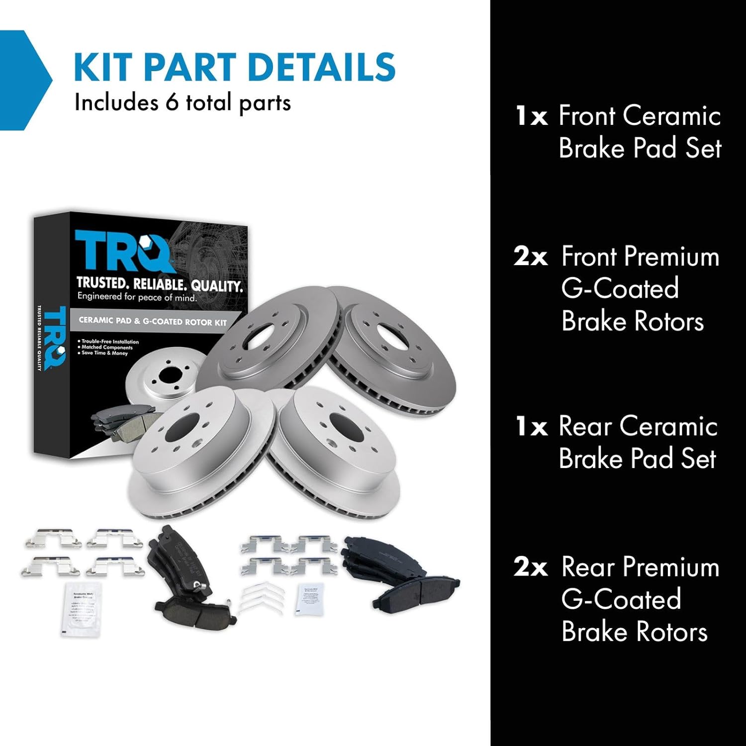TRQ Front and Rear Ceramic Brake Pad and Rotor Set Coated Compatible with 05-07 Nissan Frontier LE 08-15 Nissan Frontier V6 4.0L 16-22 Nissan Frontier 08-15 Nissan Xterra 09 Suzuki Equator V6 4.0L