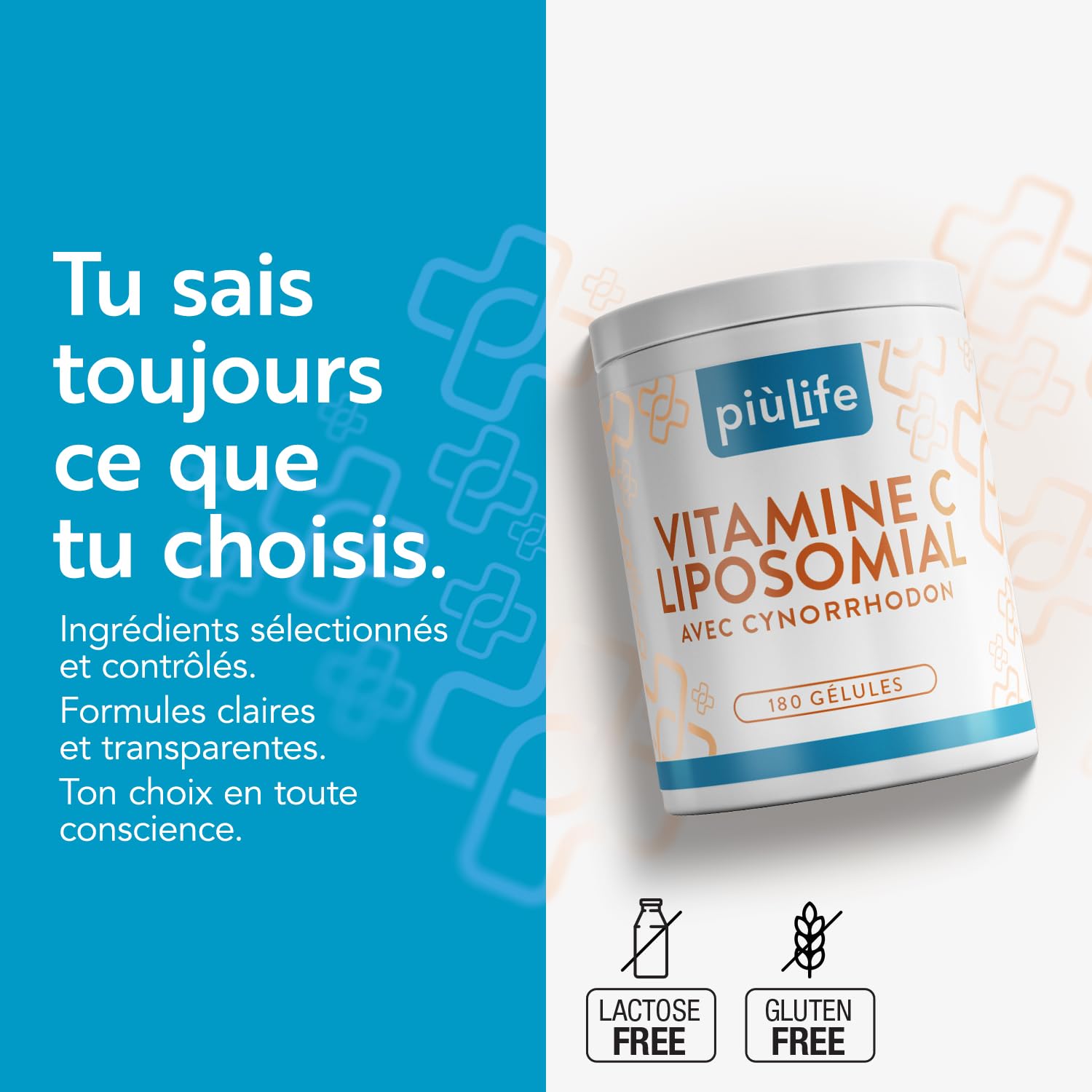 Vitamine C Liposomale 1000mg avec Rose Musquée 70% PiùLife – 360 gélules | Acide Ascorbique pur, Haute absorption et tolérance, Soutien pour défenses naturelles et énergie, Sans Gluten et Sans Lactose