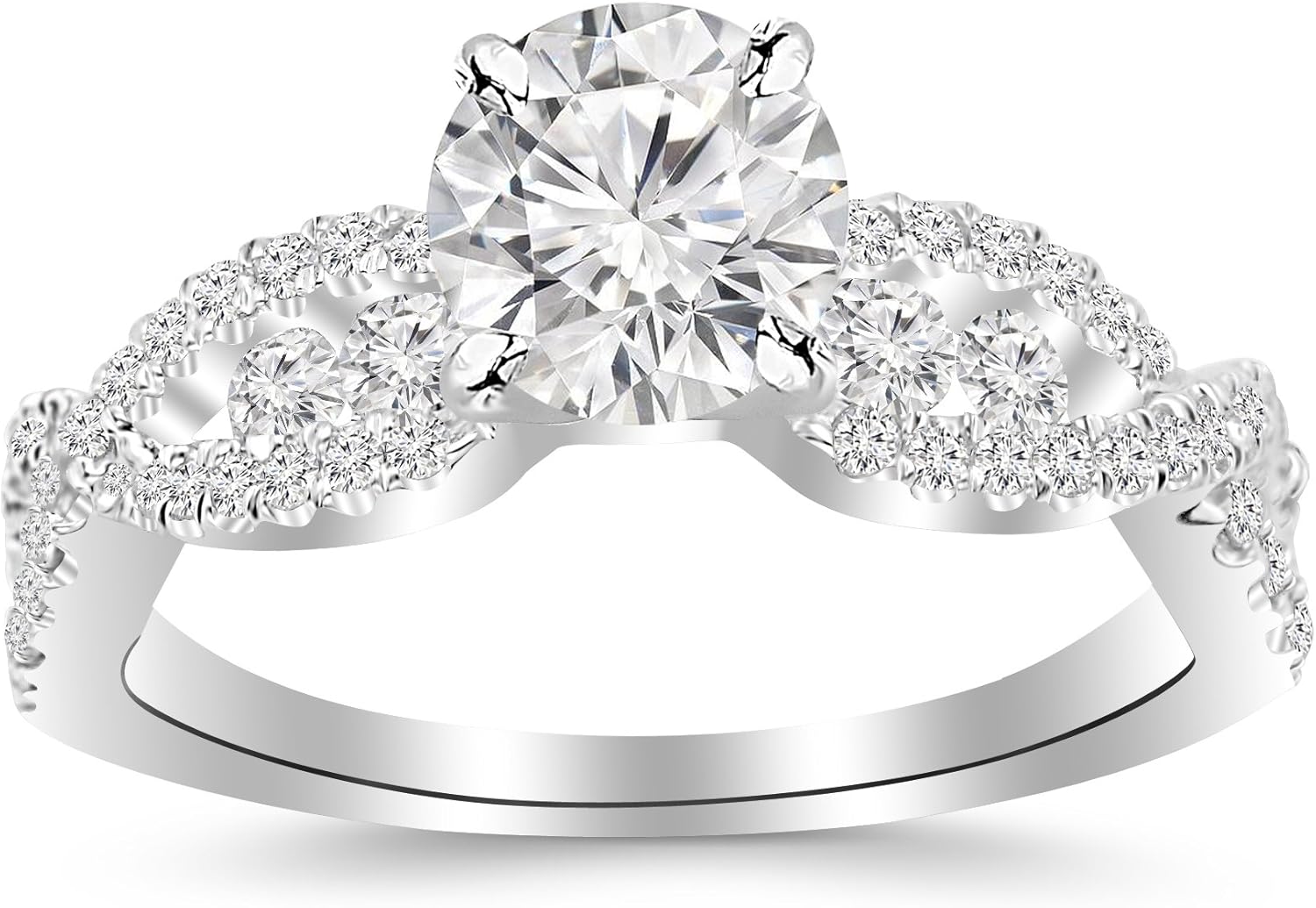 1.26 Carat Designer Twisting Eternity Channel Set Four Prong Diamond Engagement Ring with a 0.63 Carat J-K SI2-I1 Center