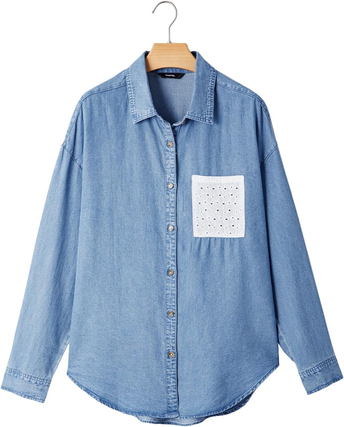 Sidefeel Women's Denim Shirt Button Down Long Sleeve Jean Shirt Shackt with Lace Pocket Denim Top - Image 8