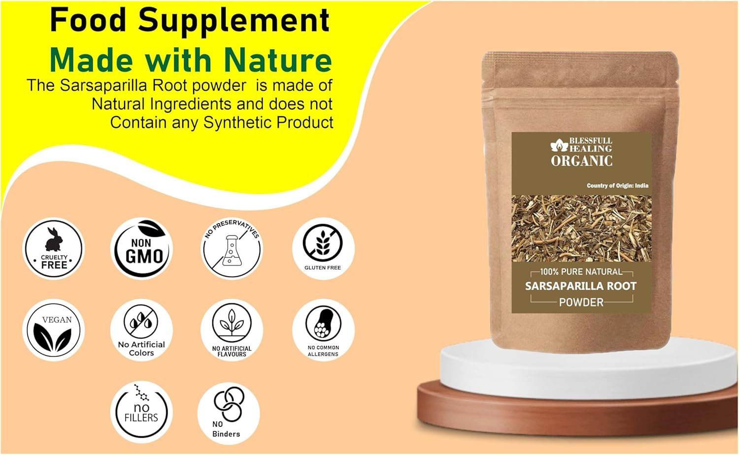 Blessfull Healing Organic Sarsaparilla Root Powder 100% Pure Natural 200 Gram / 7.05 oz