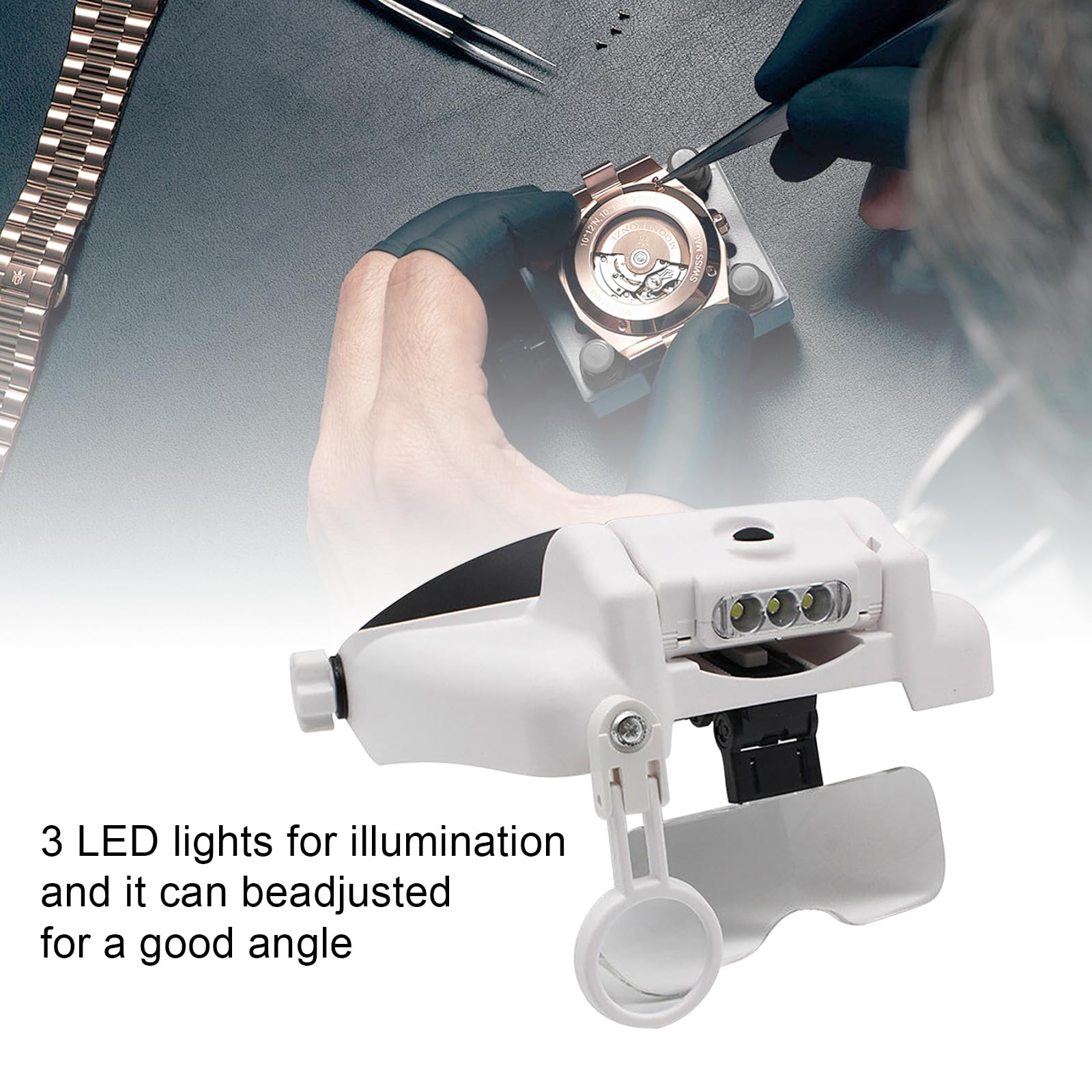 Magnifying Glasses with LED Headband Magnifier Rechargeable Hands-Free Head Mount Magnifying Glass 5 Lenses 1. 0X, 1. 5X - Image 4