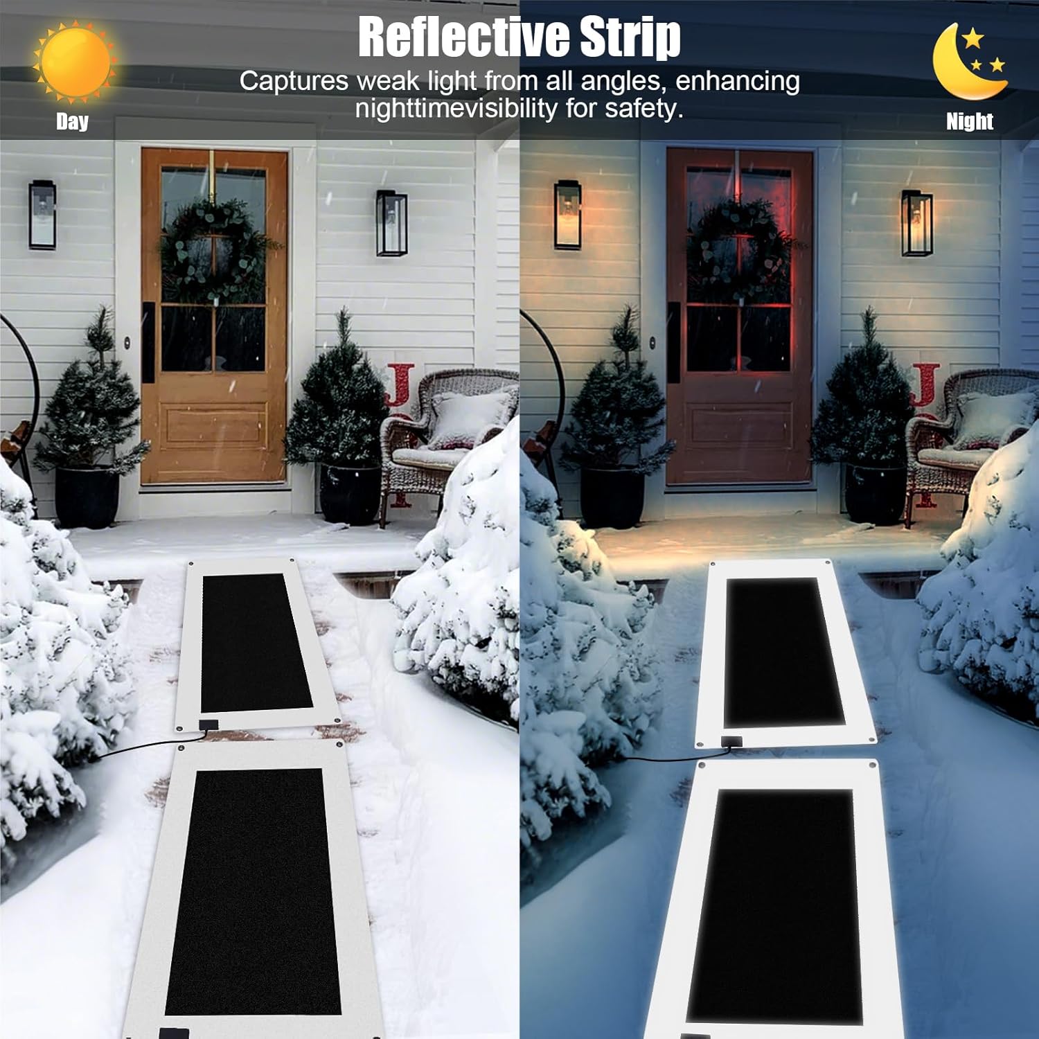 Heated Snow Melting Mat with Storage Bag, 21 x 72 Inch, Graphene Snow Melting Mats outdoor Reaches up to160°F. With Non-slip Rubber Construction and Reflective Strips, Safely Pass Sidewalks, Stairs