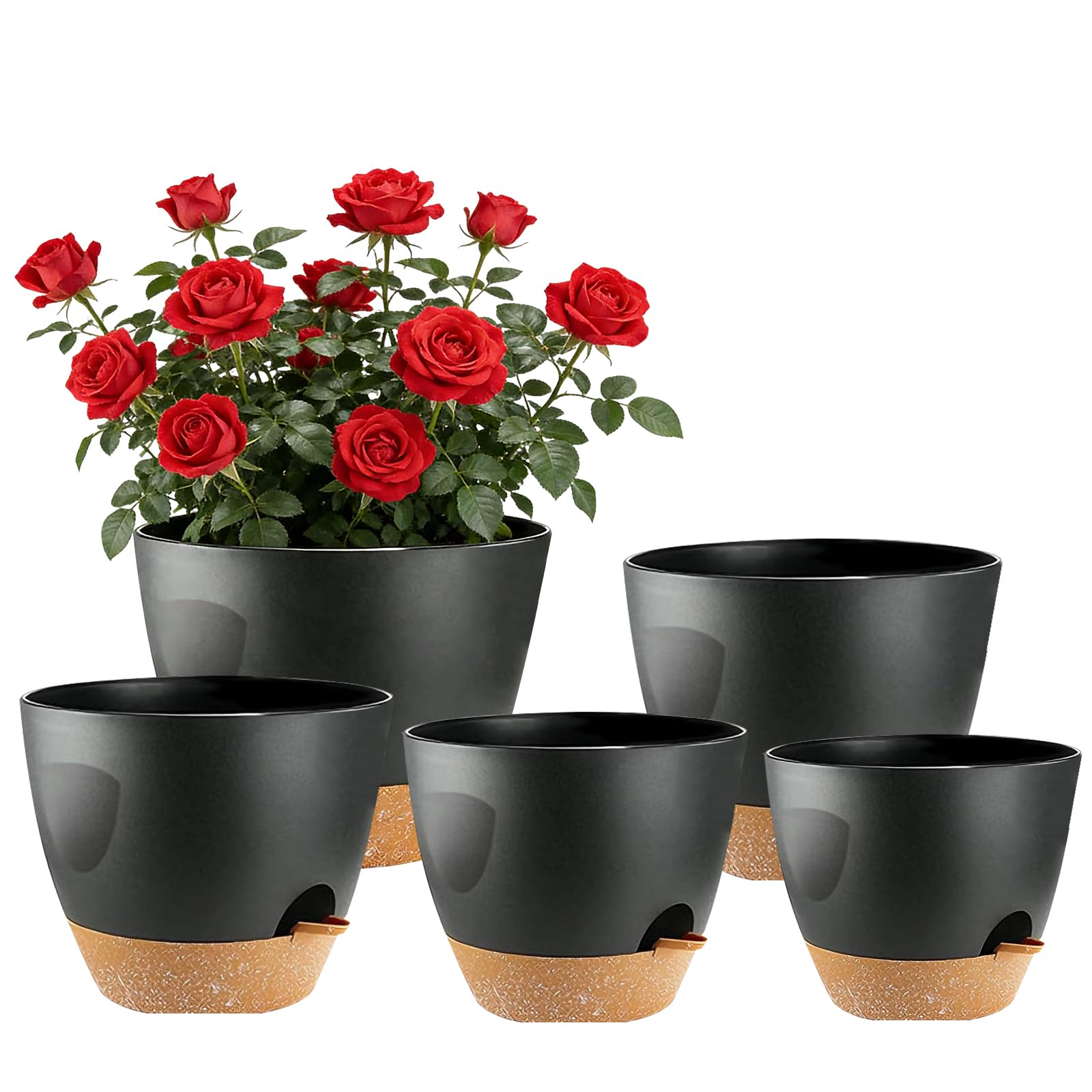 Shinybox 5 Piezas Maceta de Interior con Drenaje, 17.8/16.5/15.2/13.9/12.7cm Macetas de Auto-Riego, Macetas de Plástico con Asa, Macetas de con Forma de Flor para Interior para Decoración(Verde) — view 8