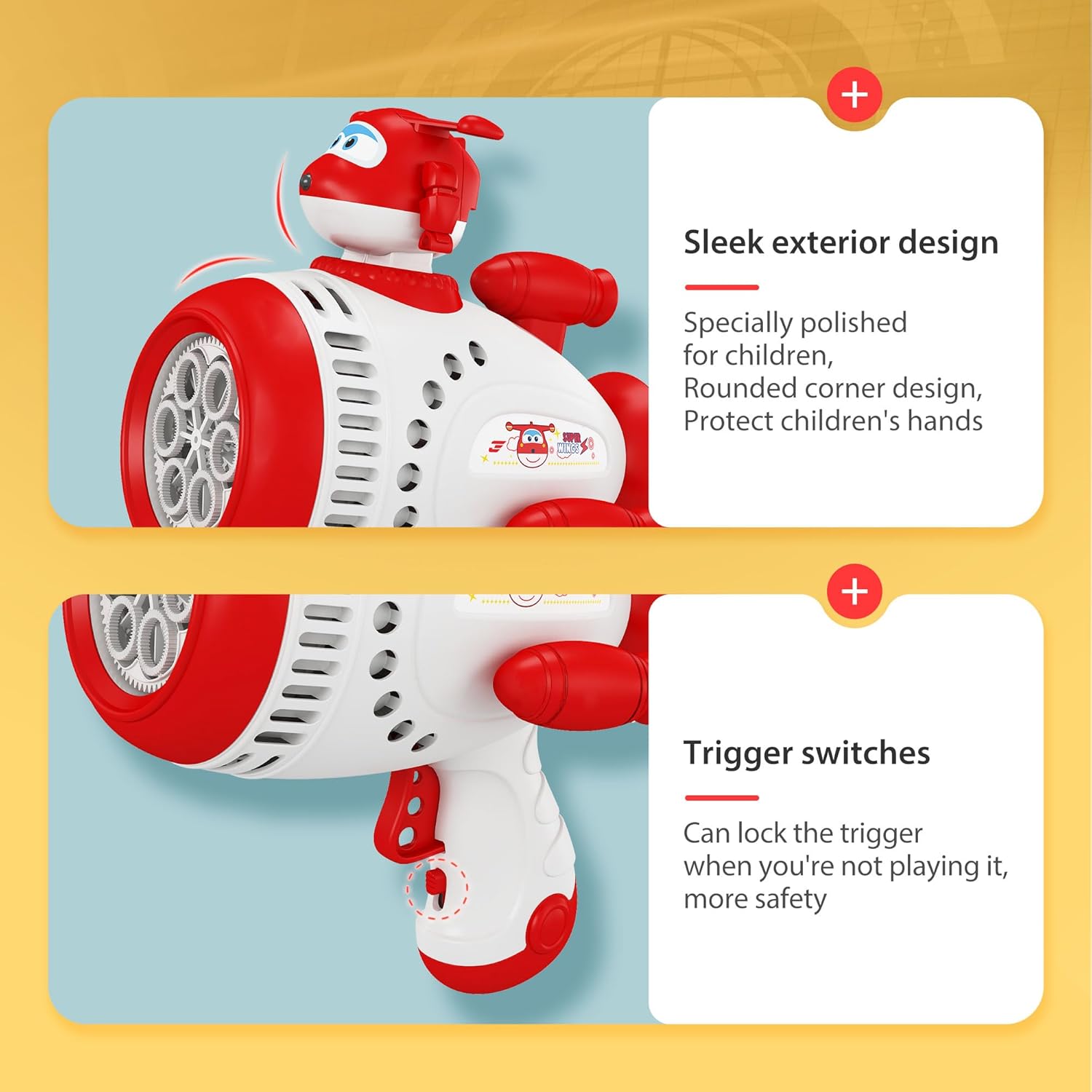 Super Wings Bubble Gun Blaster with Bubble Refill Solution for Kids, Bubble Machine with Jett Figure for Toddlers, Bubble Blaster for Wedding Birthday Party, Bubble Maker for Summer Outdoor Backyard