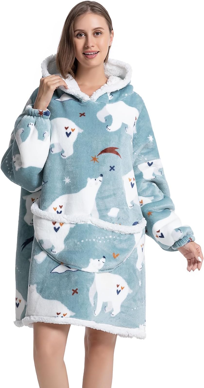 ThigiesThigies Oversized Blanket Hoodie for Adult, Women Men Fluffy Sherpa Fleece Giant Hooded Sweatshirt with Large Pocket, Super Warm and Cosy Large Hooded Wearable Blanket