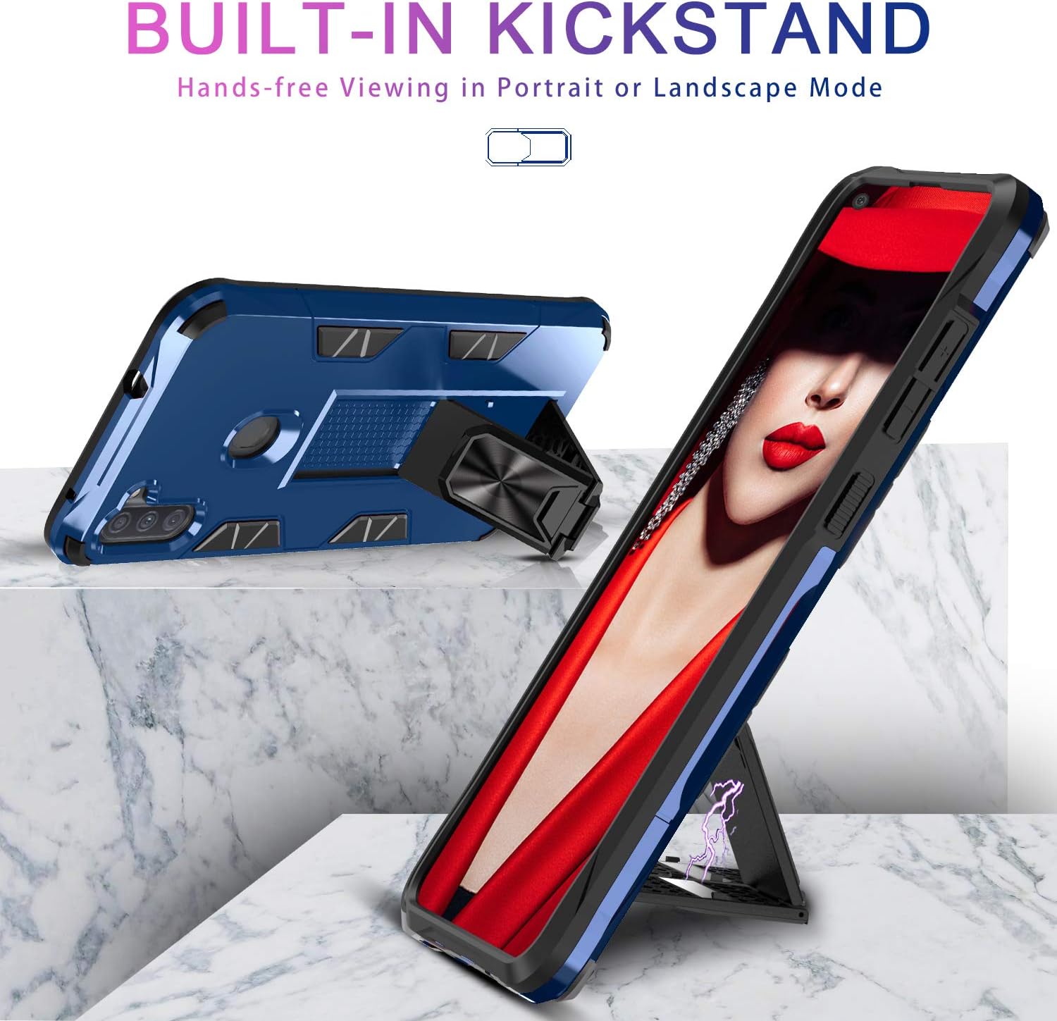 LeYi Compatible with Samsung A11 Case, Samsung Galaxy A11 Case with Tempered Glass Screen Protector [2Pack], Military-Grade Shockproof Built-in Kickstand Car Mount Phone Case for Galaxy A11, Blue