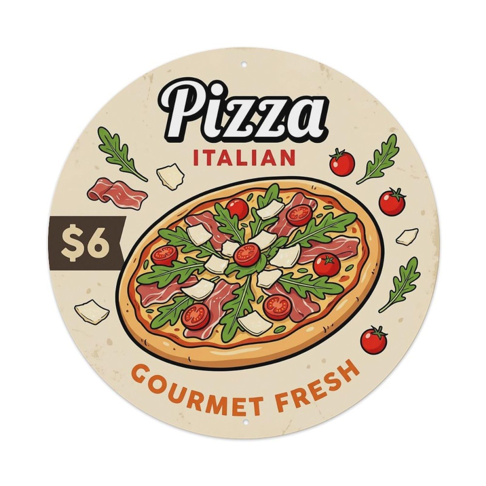 Huiyhb 8X8inch(20X20cm) Vintage Pizza Slice Italian Traditional Cuisine Arugula Metal Tin Sign