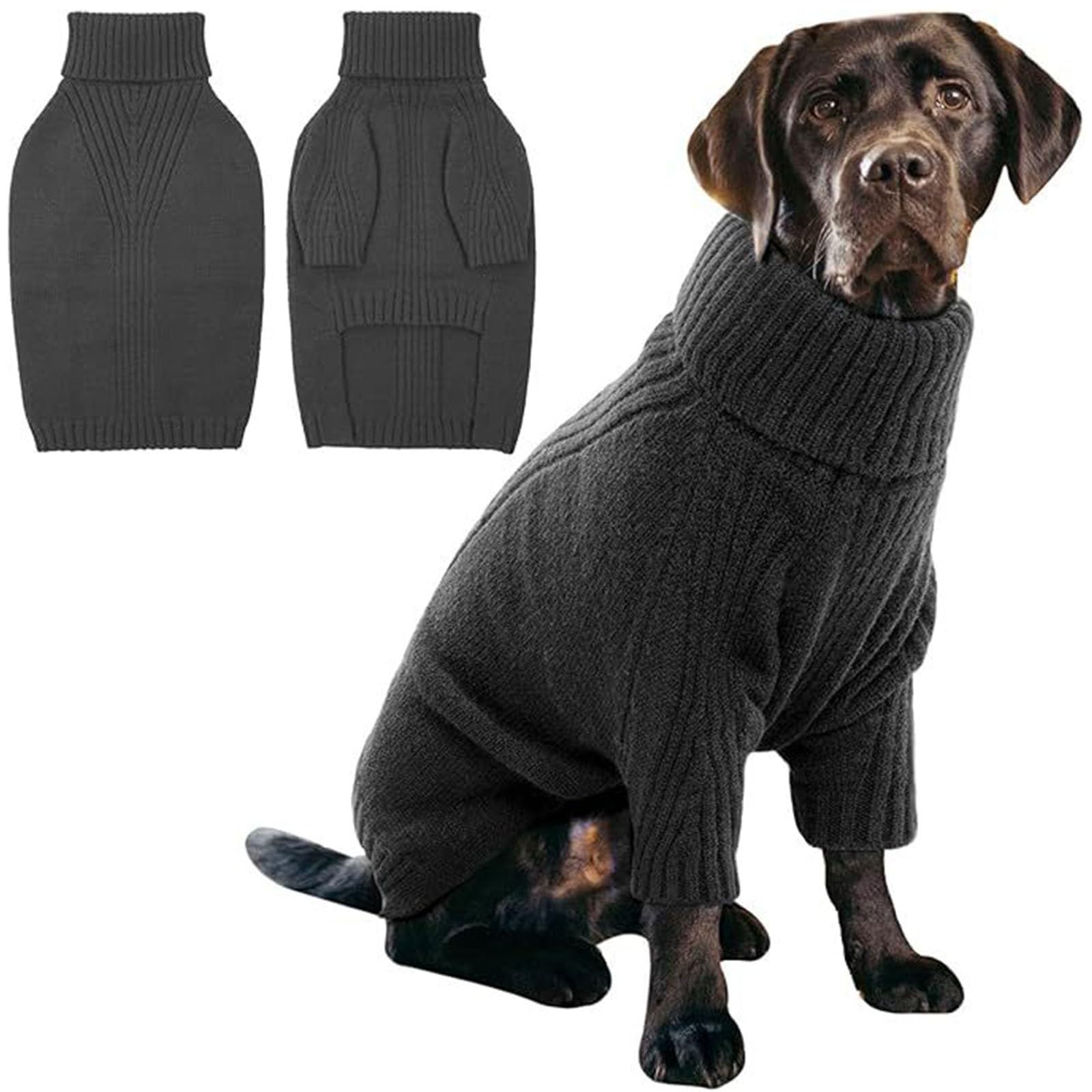 Pull pour chien - Tricot thermique - Grand pull à col roulé - Pour chiens et chats - Vêtement chaud et confortable pour les jours froids (gris foncé, taille XXXL)