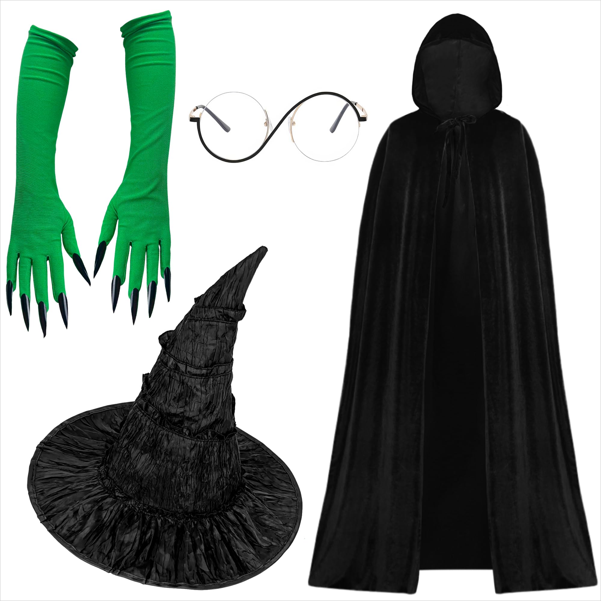 Horolam Halloween Elphaba Costume Women with Witch Hat Cape Glasses