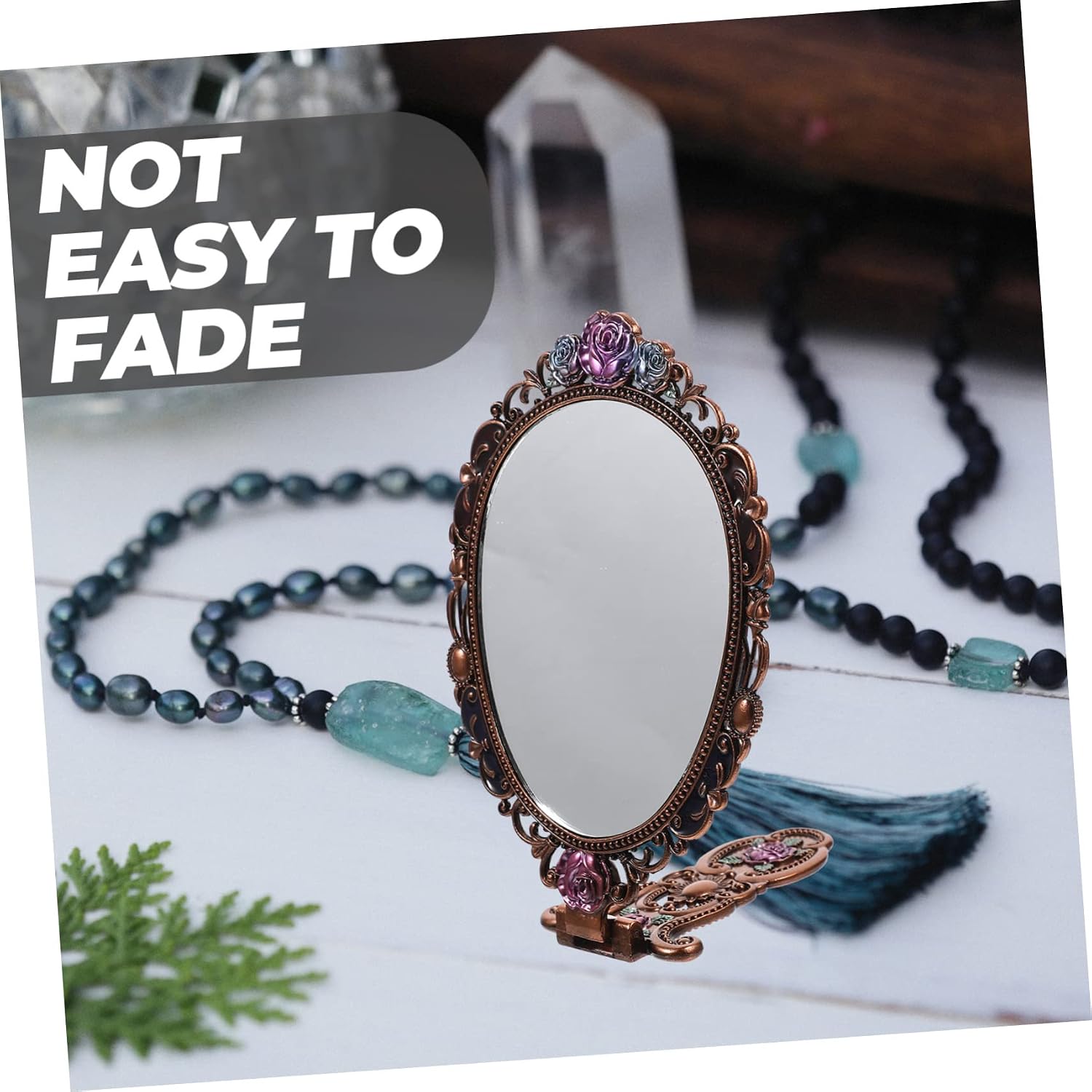 FRCOLOR Vanity Mirror Magnifying Mirror with Light Compact Portable Table Top Vintage Hand Small for Purse Girl Handheld Handheld Portable