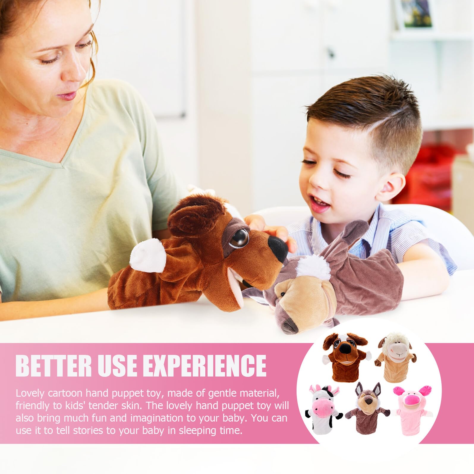 Títeres de Mano para Niños y Bebés 5 Piezas de Animales de Peluche Corto Algodón PP para Contar Cuentos y Estimular la Creatividad Hora de Dormir